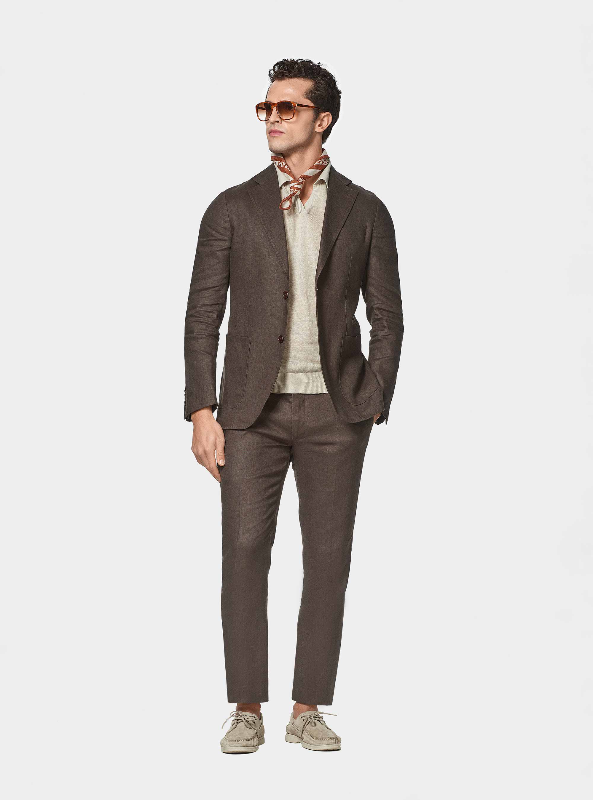 Pure linen suit blazer, BROWN