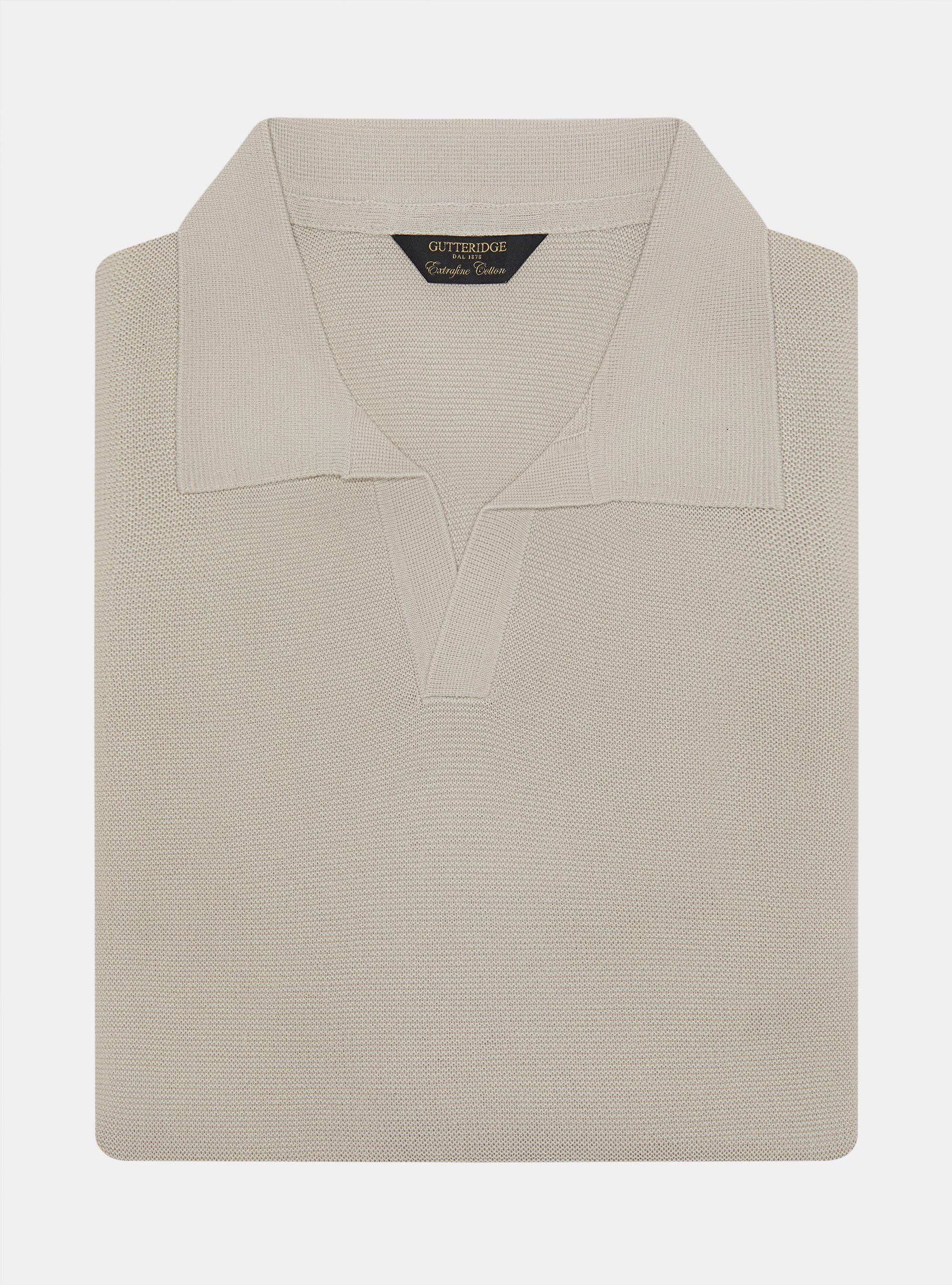 Polo in maglia links in cotone extrafine, ECRU