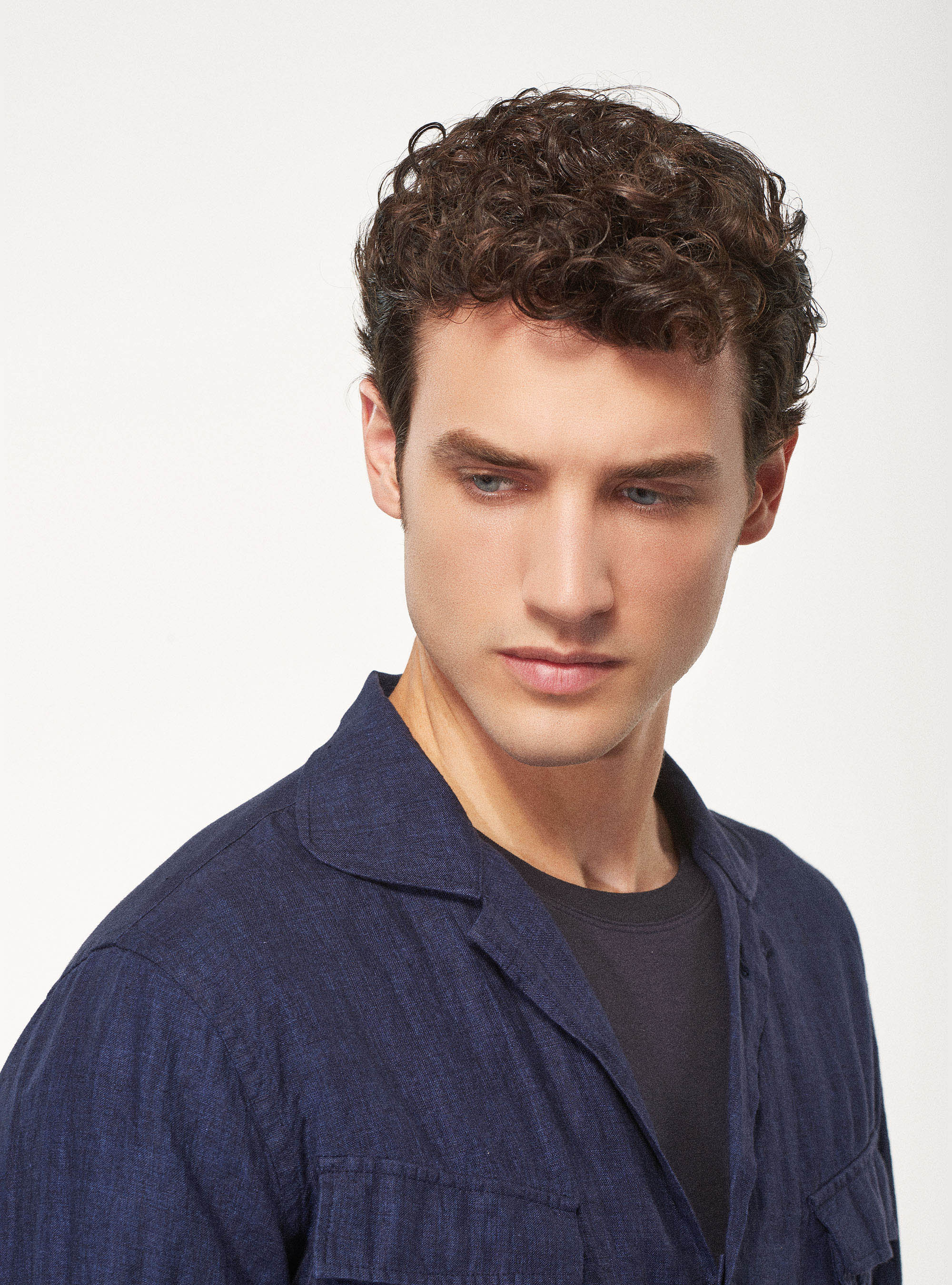 Giacca camicia in 100% lino, BLU NAVY