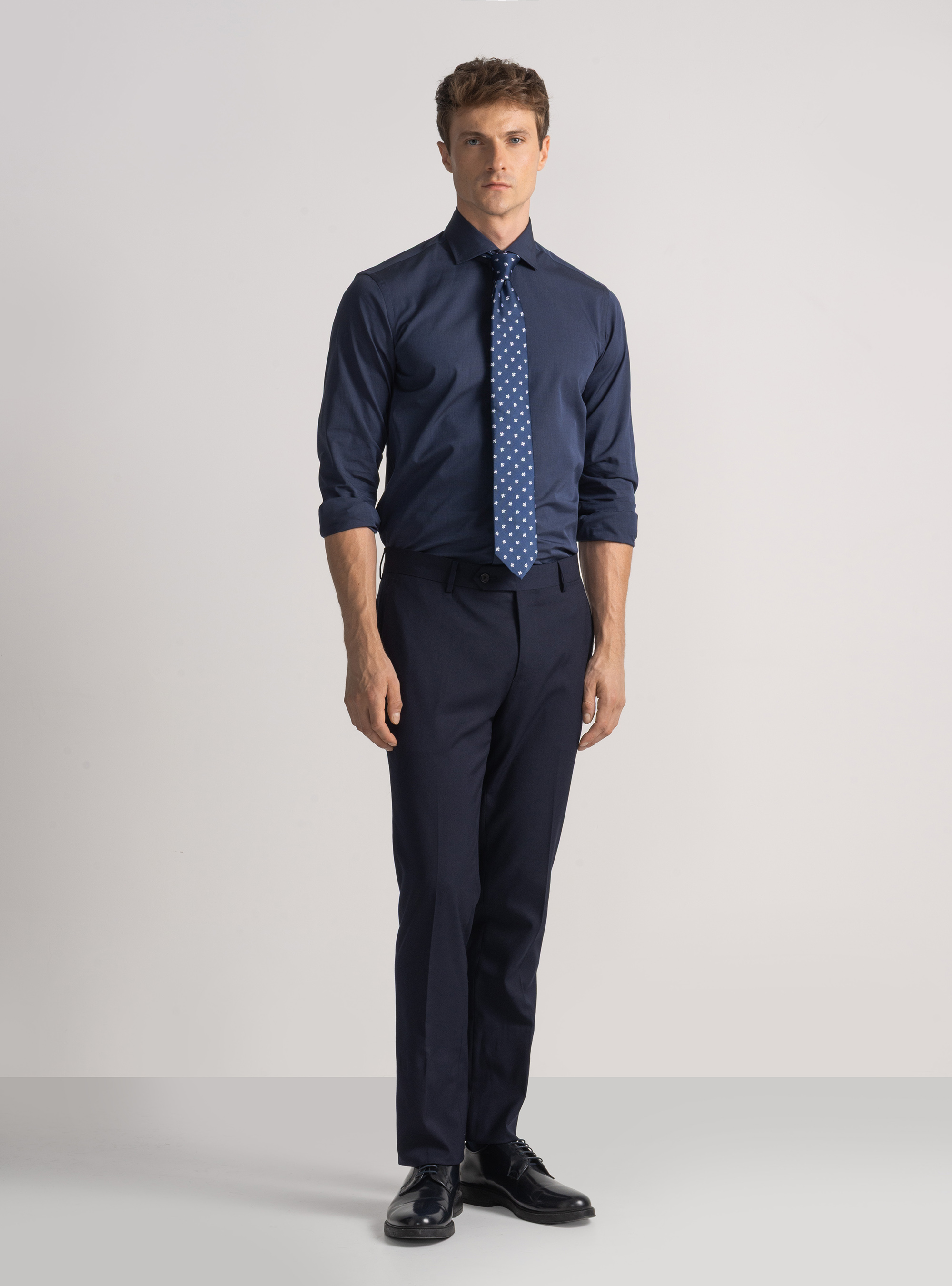 Camicia in cotone fil a fil, BLU NAVY