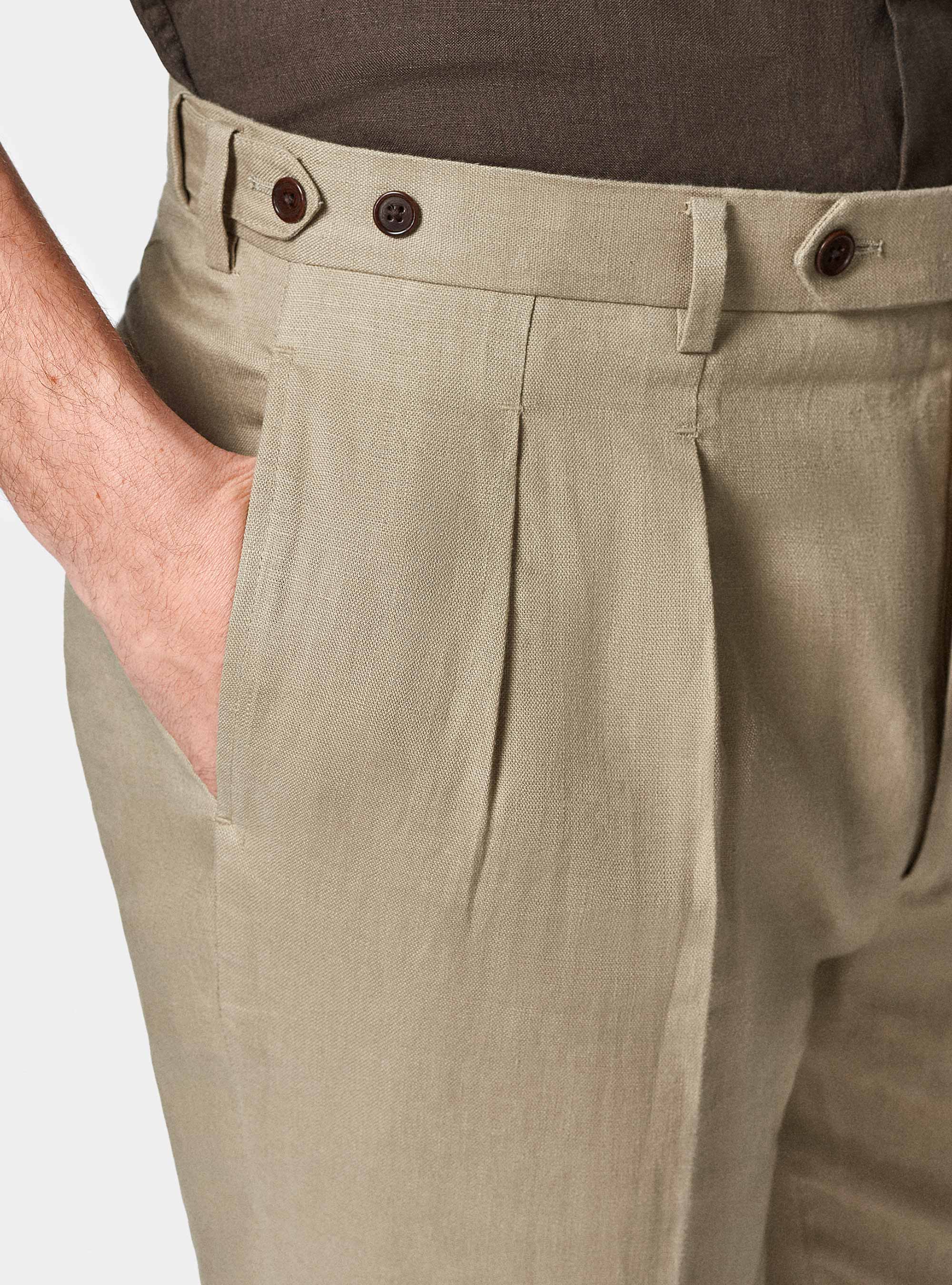 Pantaloni doppia pince in puro lino, FANGO