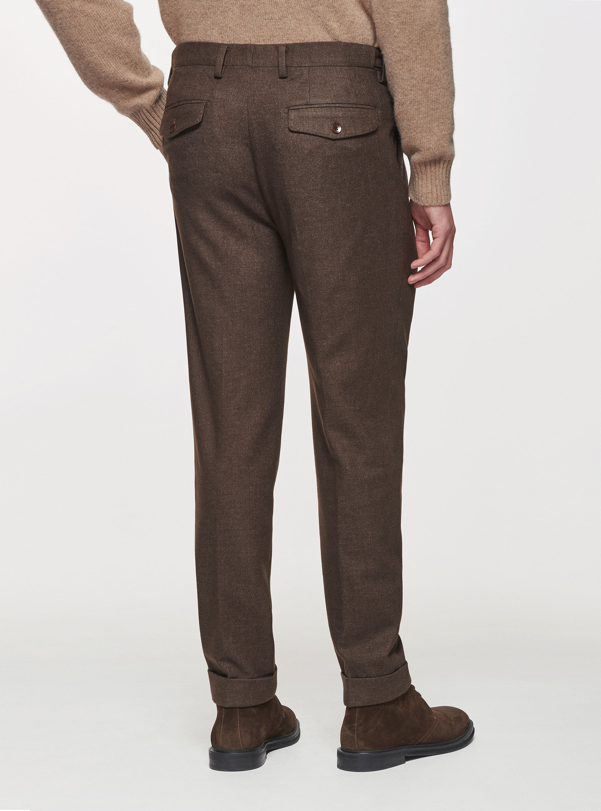 Pantaloni con pinces in flanella di lana Duemilagori, MARRONE
