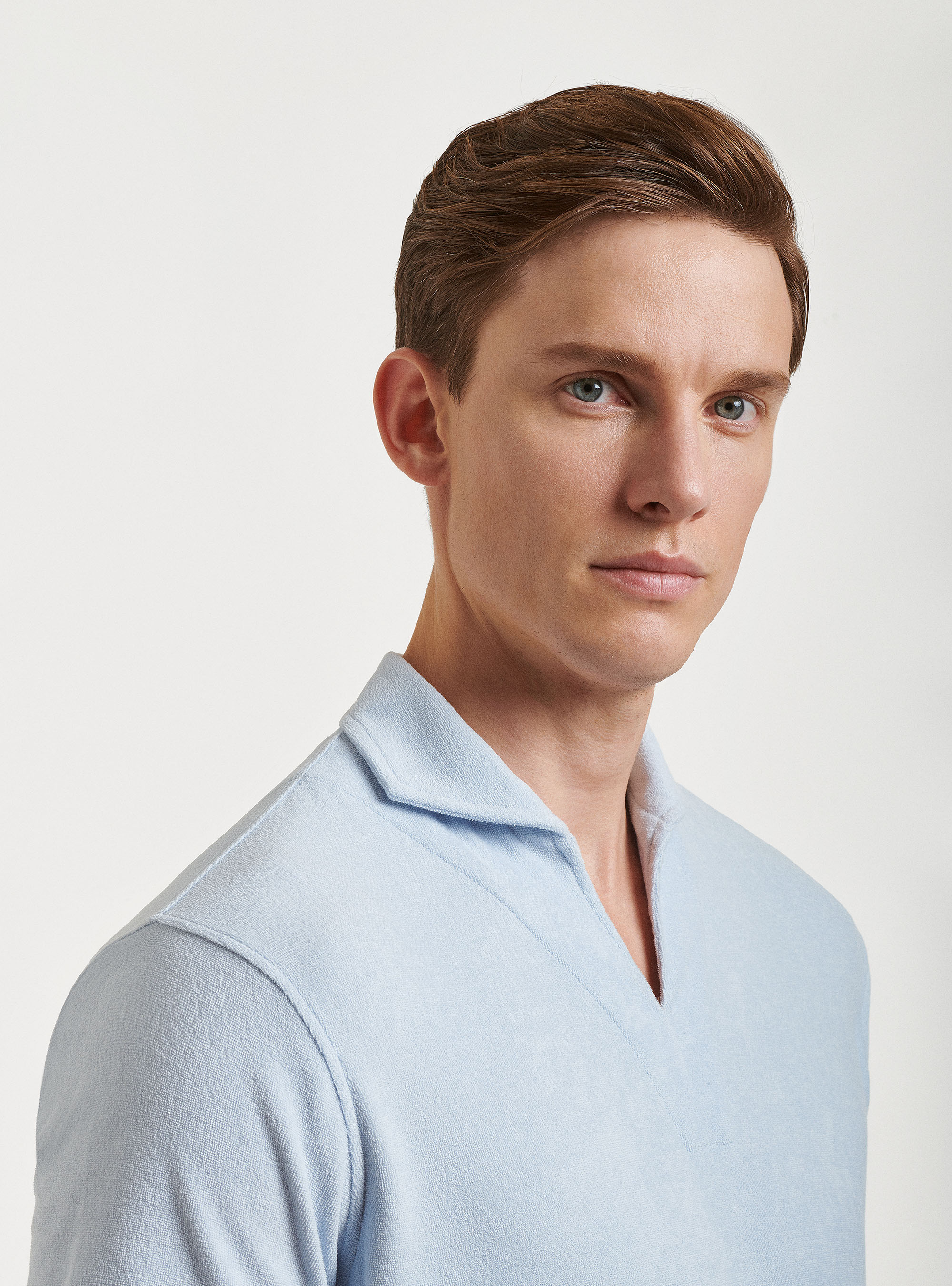 Maglia a polo in spugna di puro cotone, AZZURRO