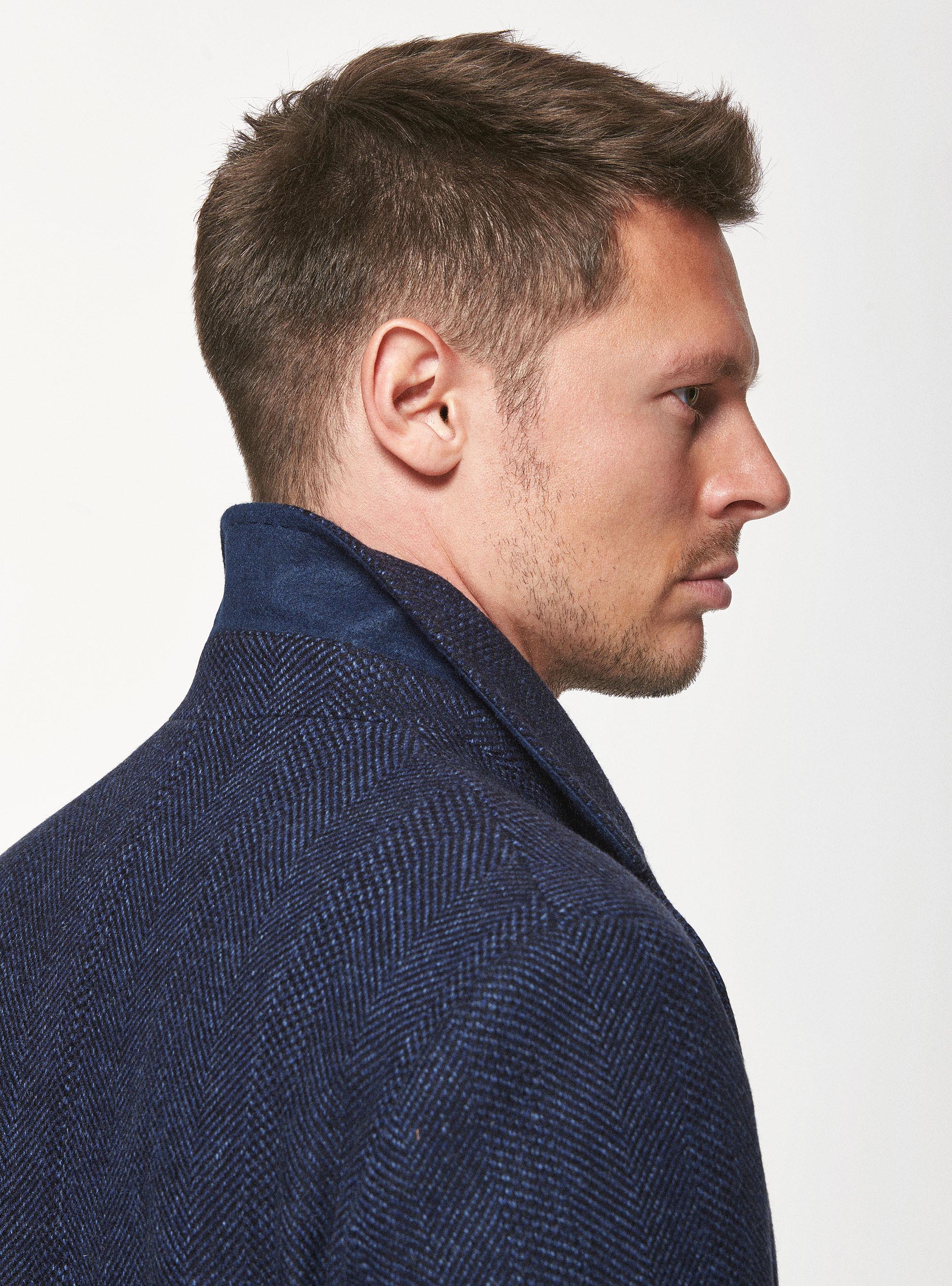 Cappotto doppiopetto in misto lana spigata, BLU NAVY
