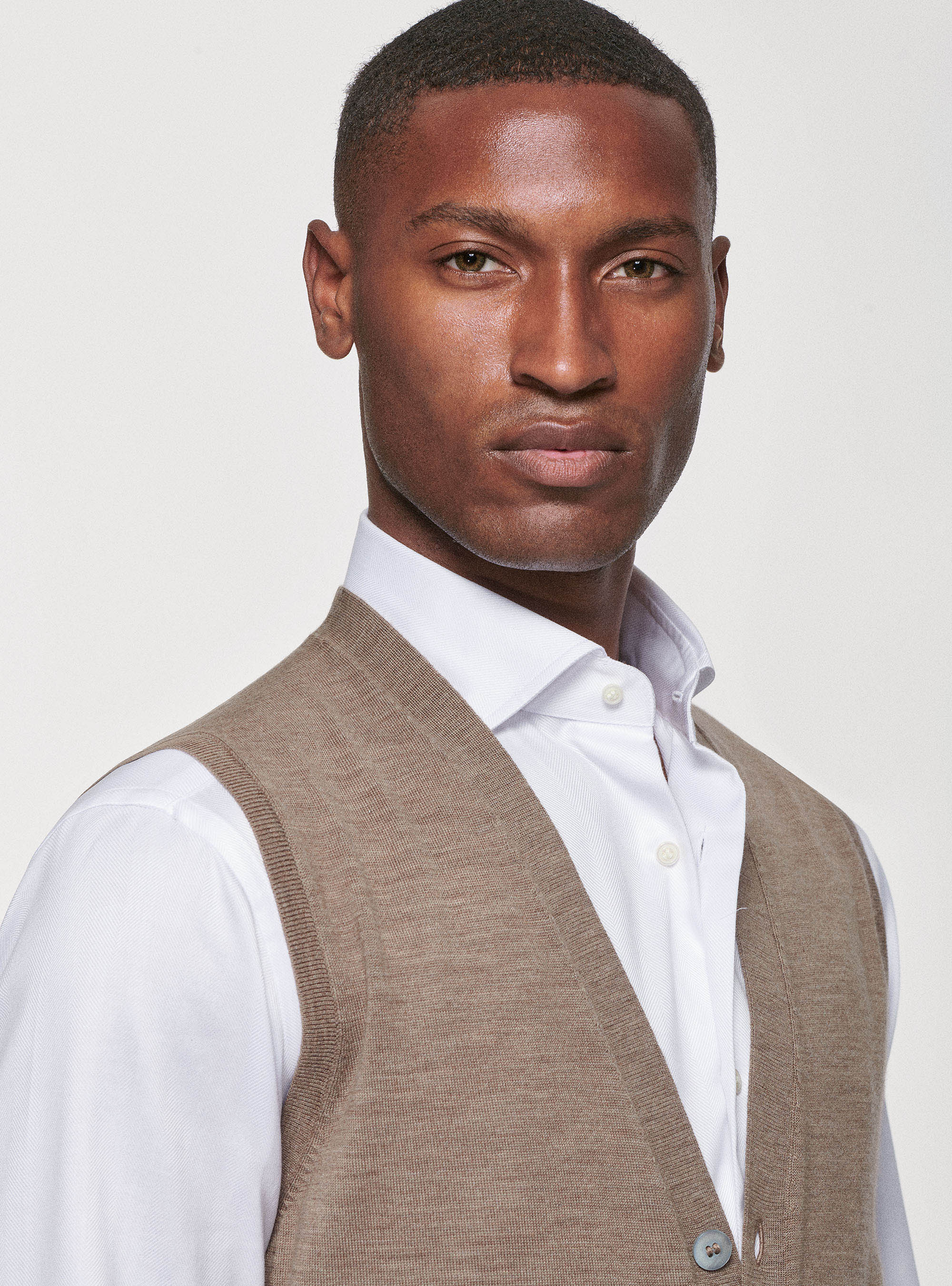 Gilet in maglia in pura lana merino, FANGO