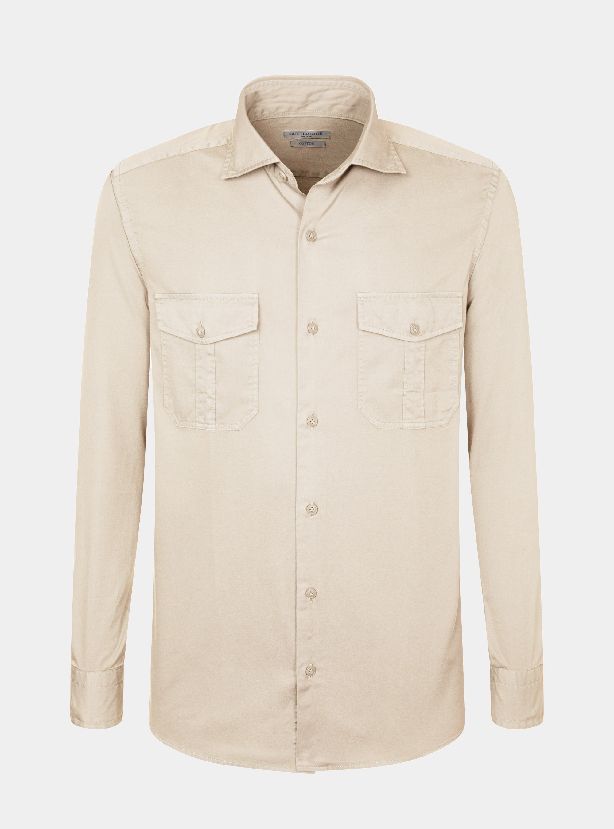 Garment dyed cotton shirt with pockets, ECRU