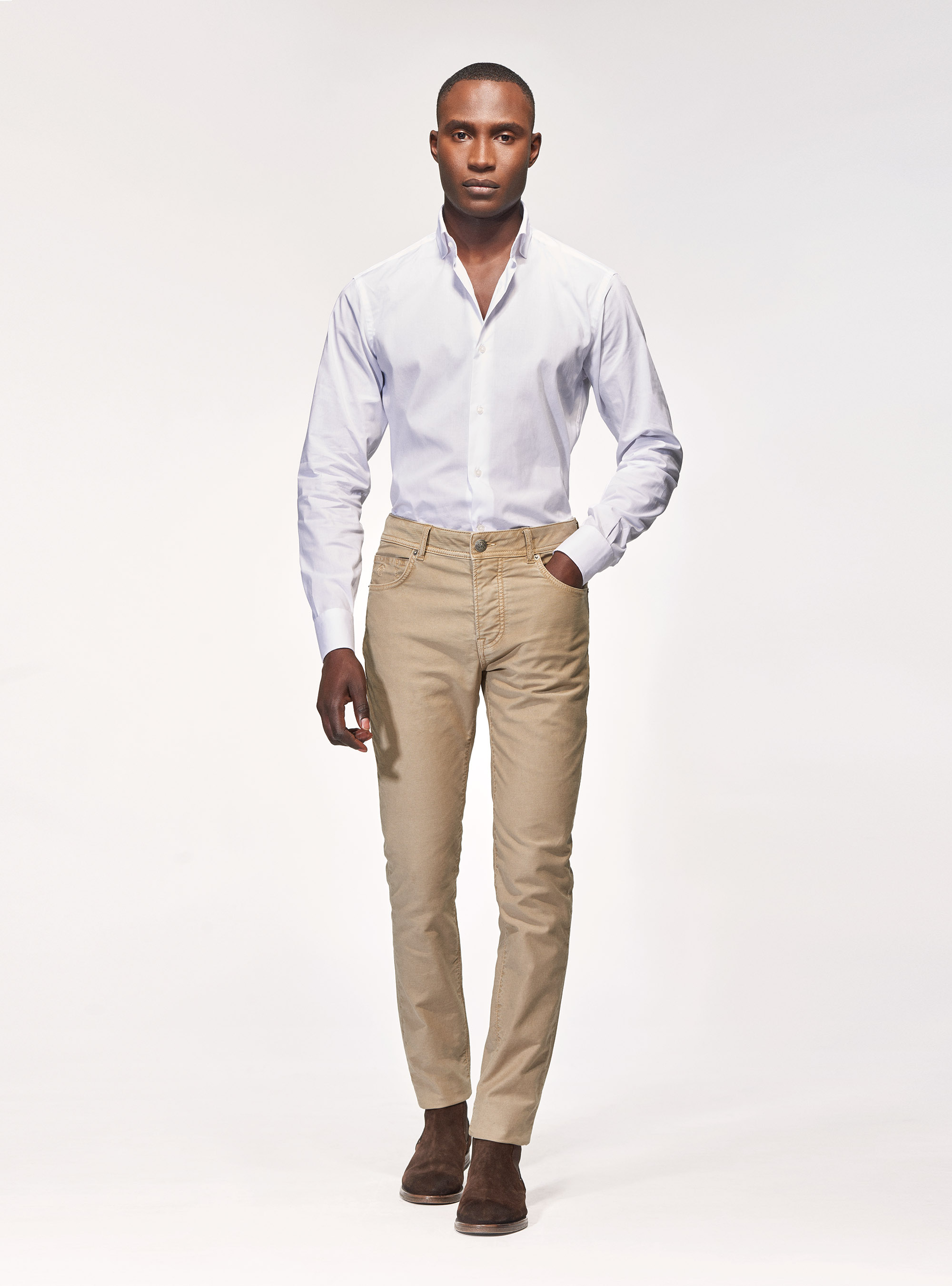 Pantalones de 5 bolsillos en sarga teñida, BARRO