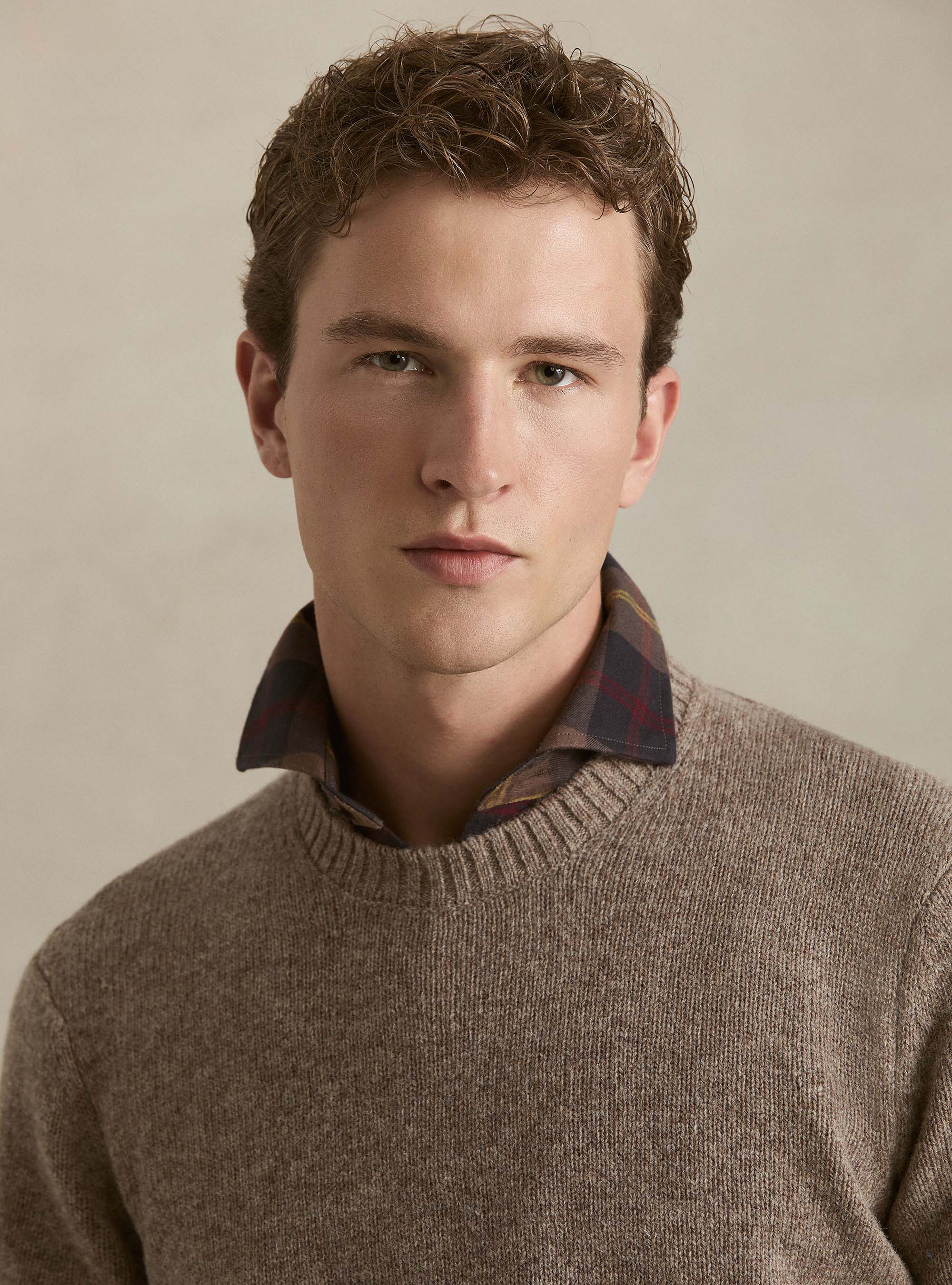 Pure Shetland wool crewneck sweater, MUD