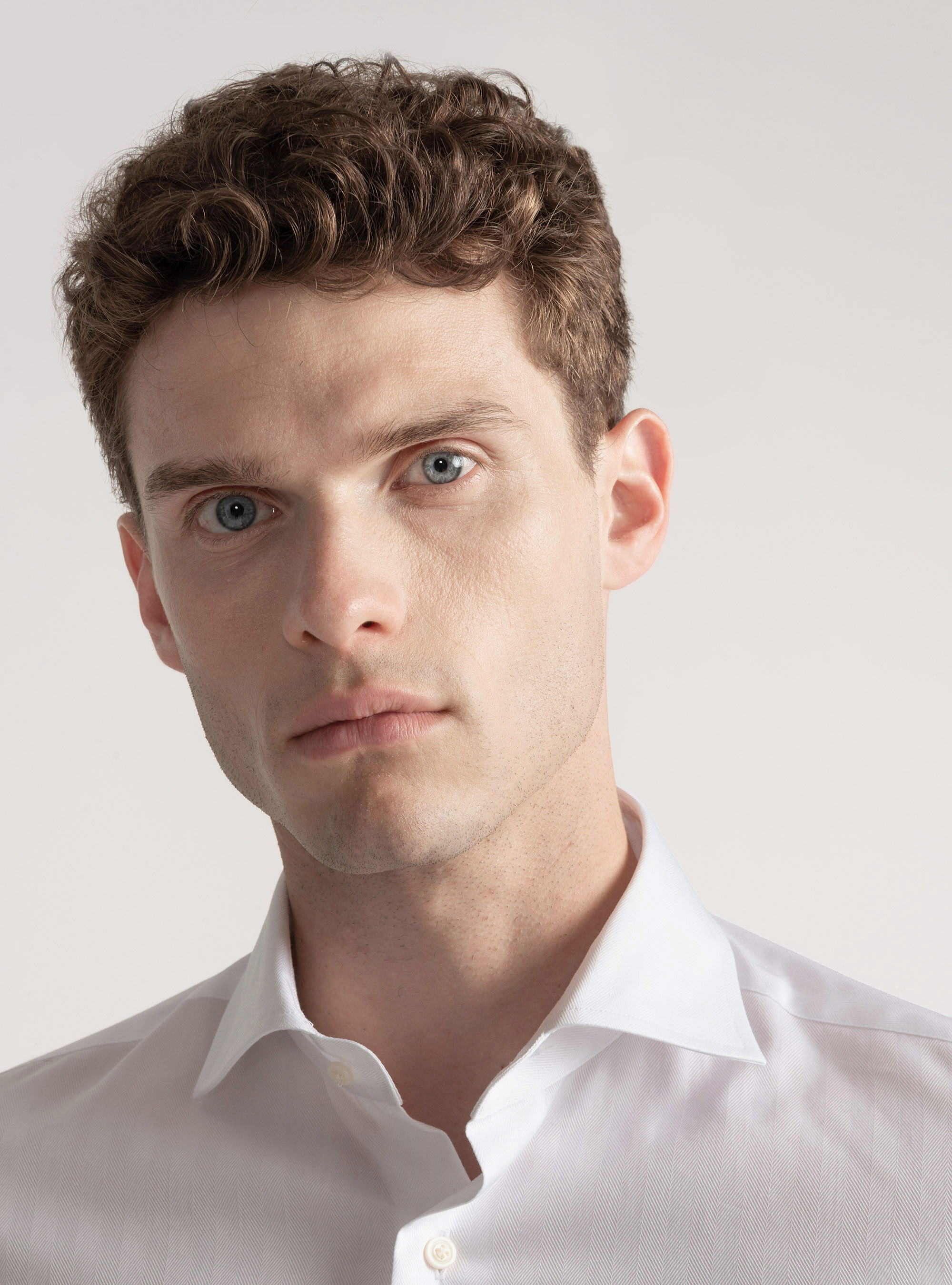 Camicia spigata in twill di cotone, BIANCO