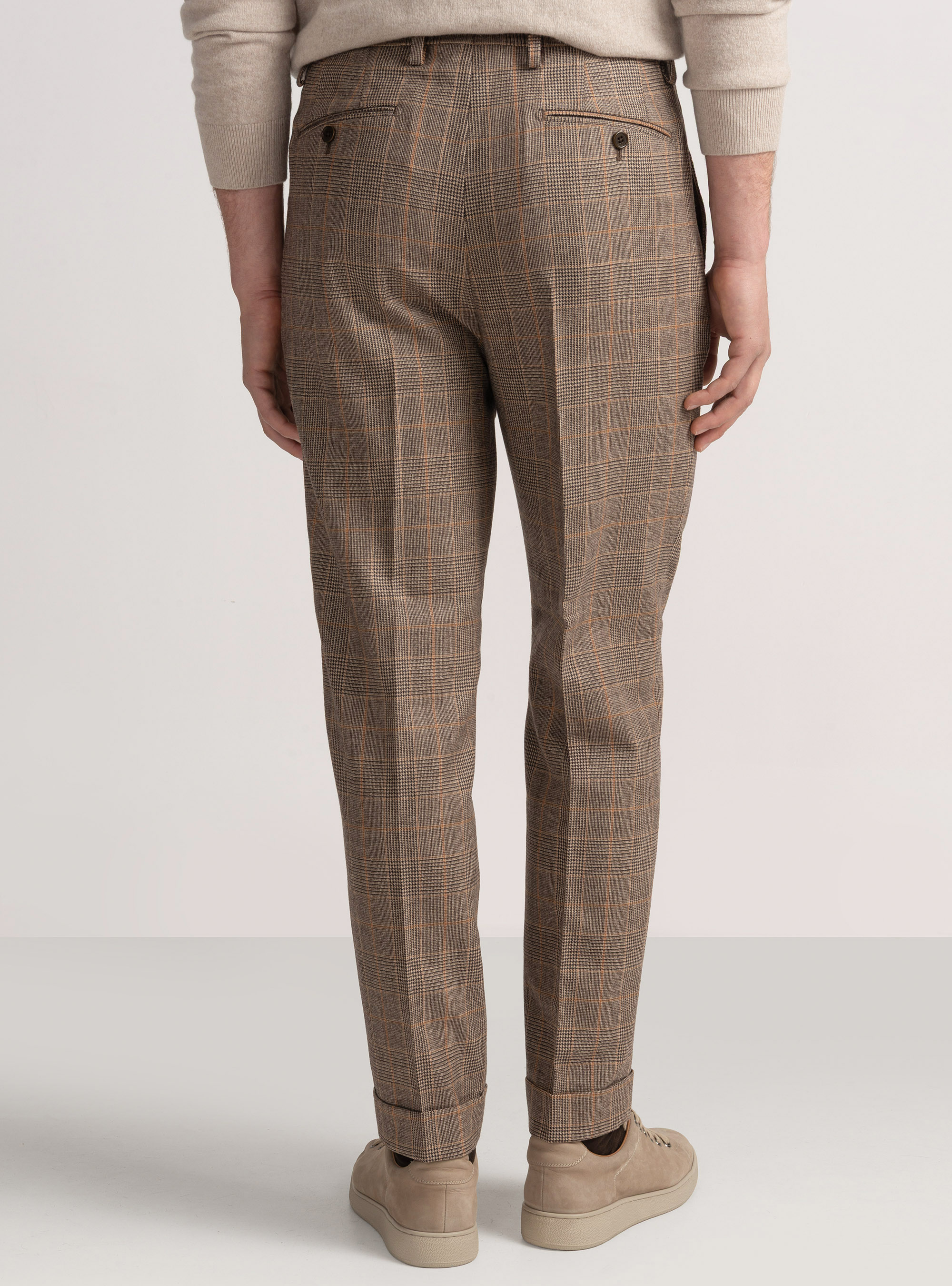 Pantaloni con pince a fantasia in misto lana, MARRONE