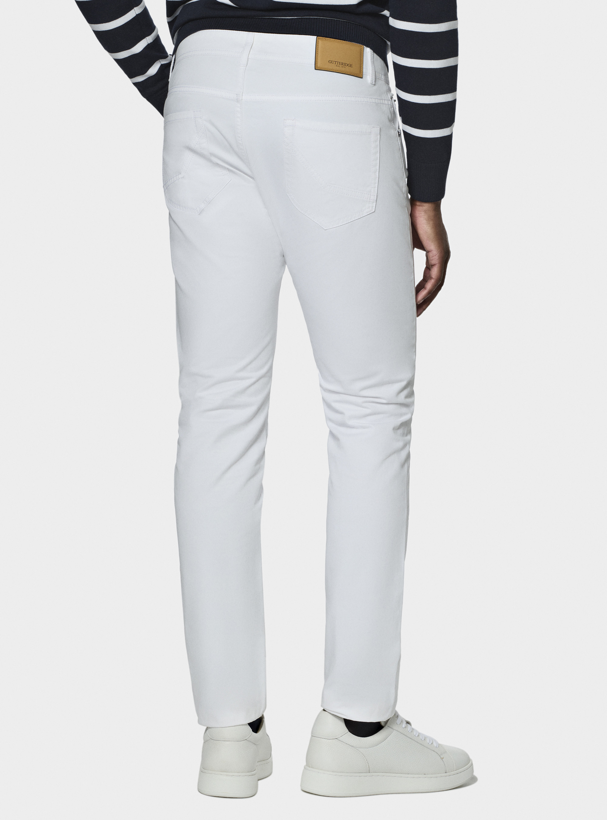 Pantaloni 5 tasche in twill di cotone, BIANCO