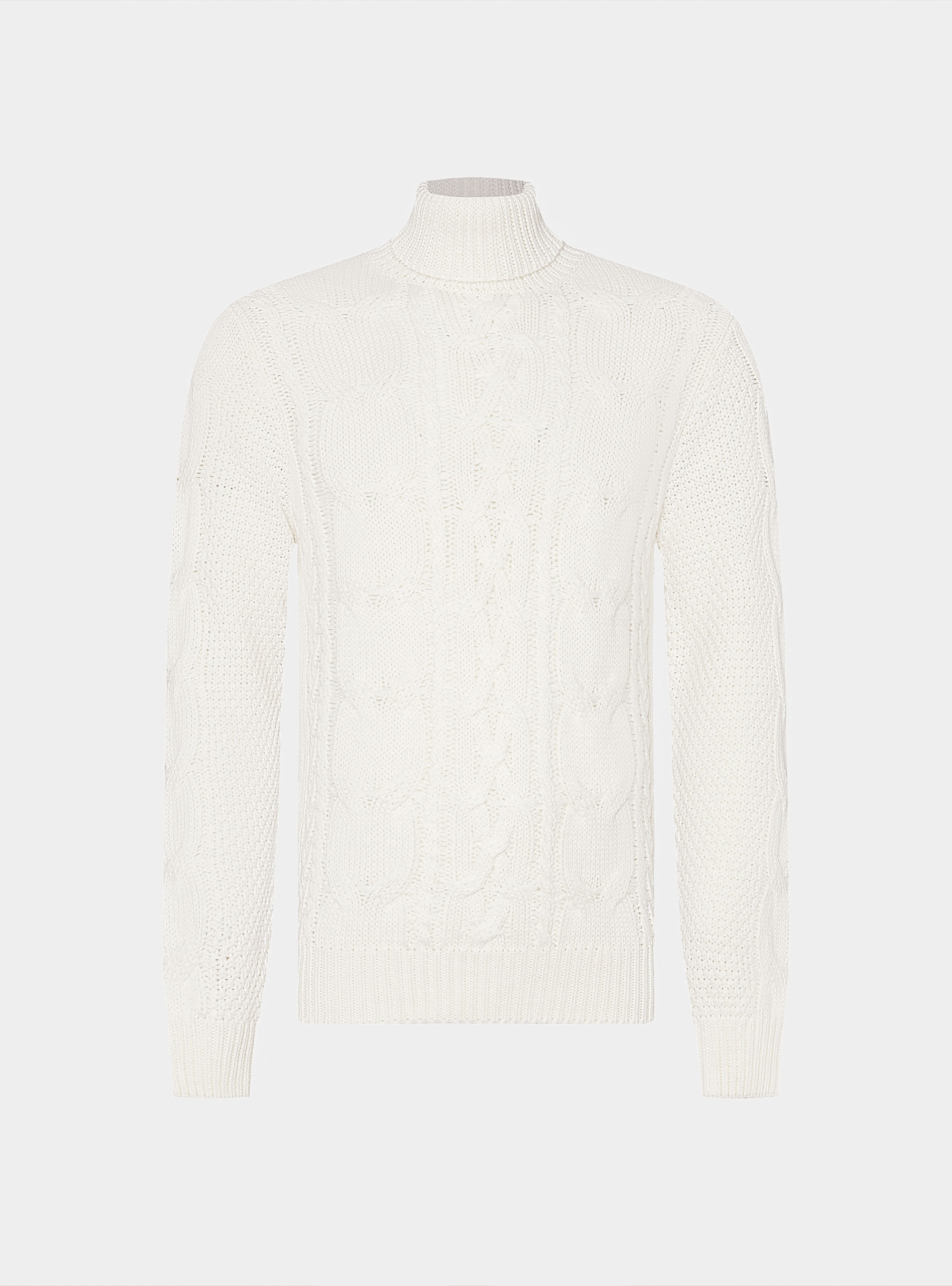 Maglia collo alto con treccione in misto lana, BIANCO