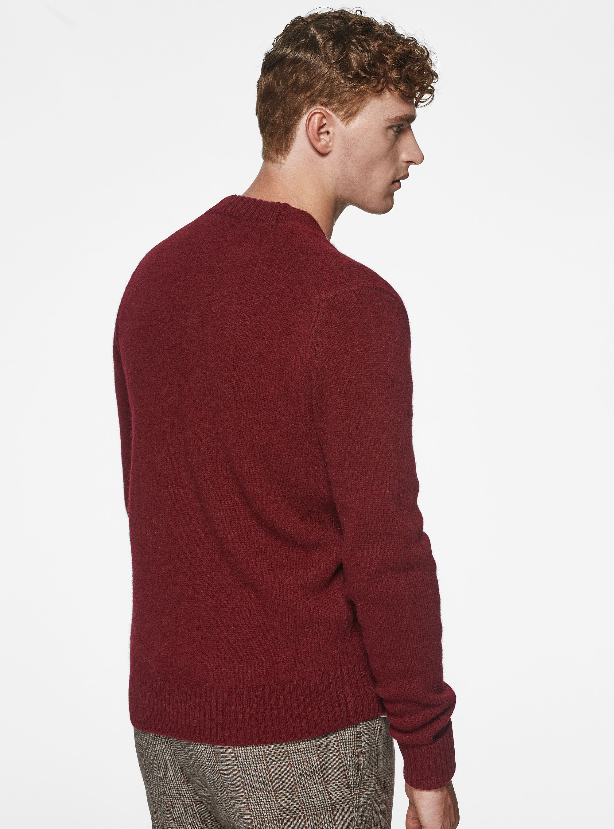 Cardigan in maglia in lana shetland, BORDEAUX