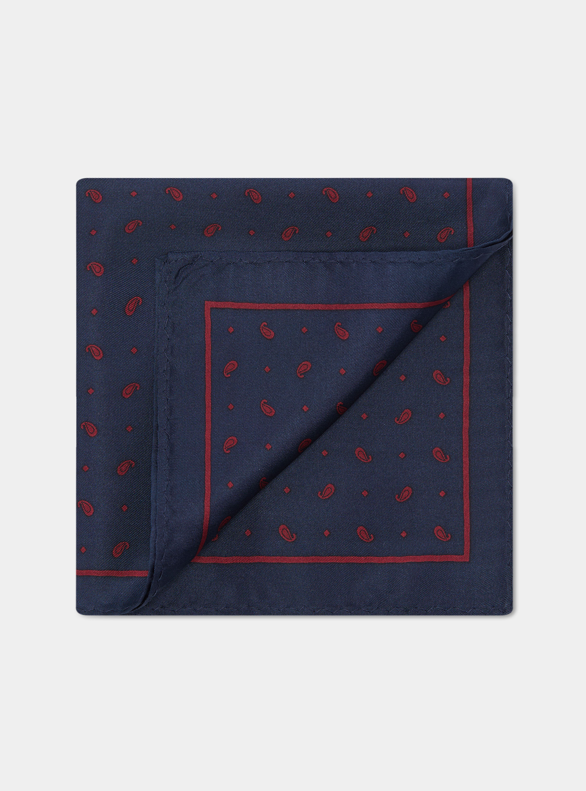 Pochette paisley in seta stampata, NAVY/BORDEAUX B054