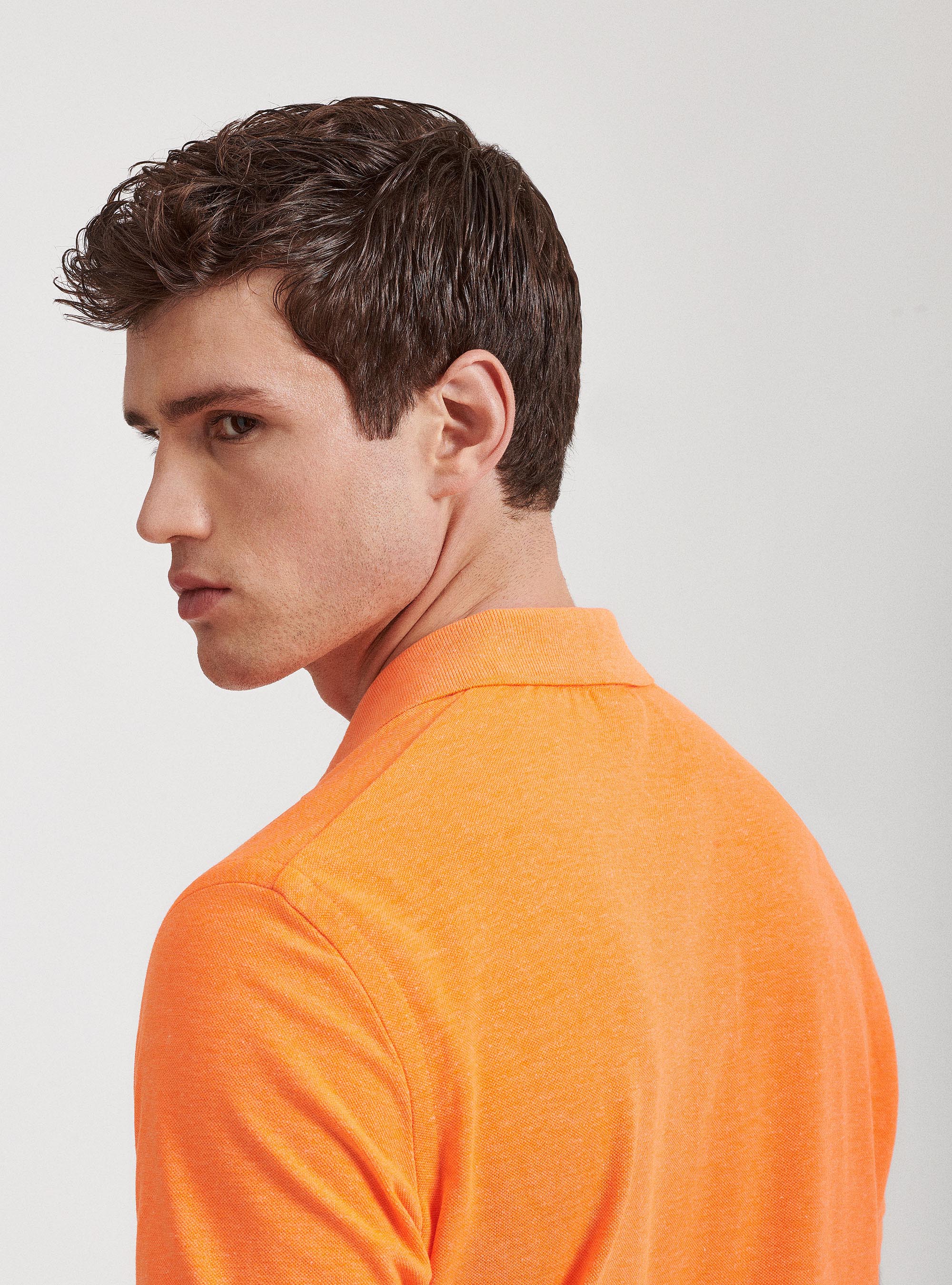 Fluorescent piqu&eacute; polo shirt with embroidery, ARANCIO FLUO 0389C
