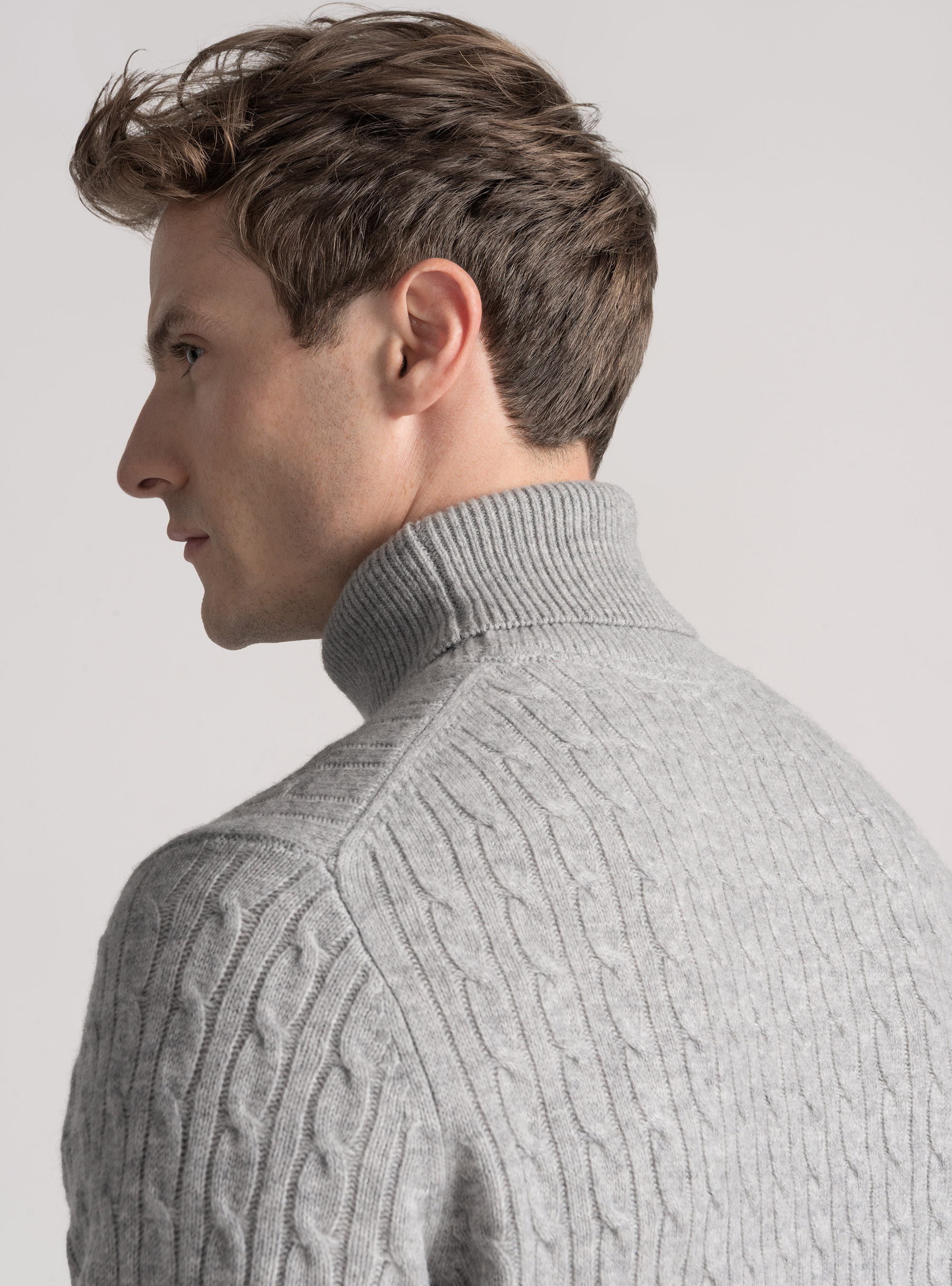 Turtleneck sweater with cashmere wool braid, LIGHT GREY MELANGE