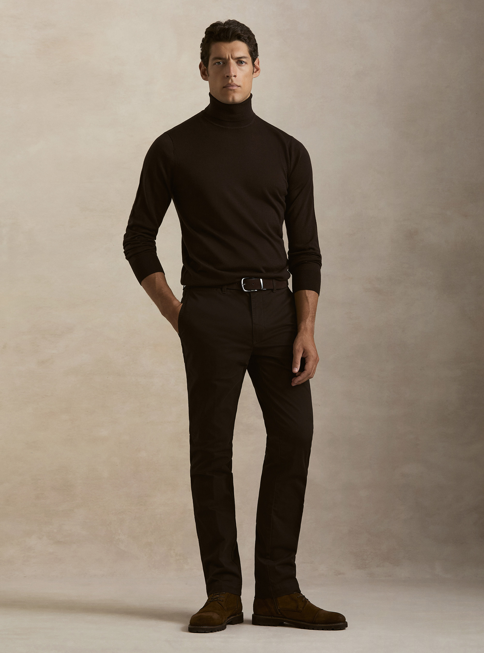 Dolcevita in pura lana merino extrafine, MARRONE