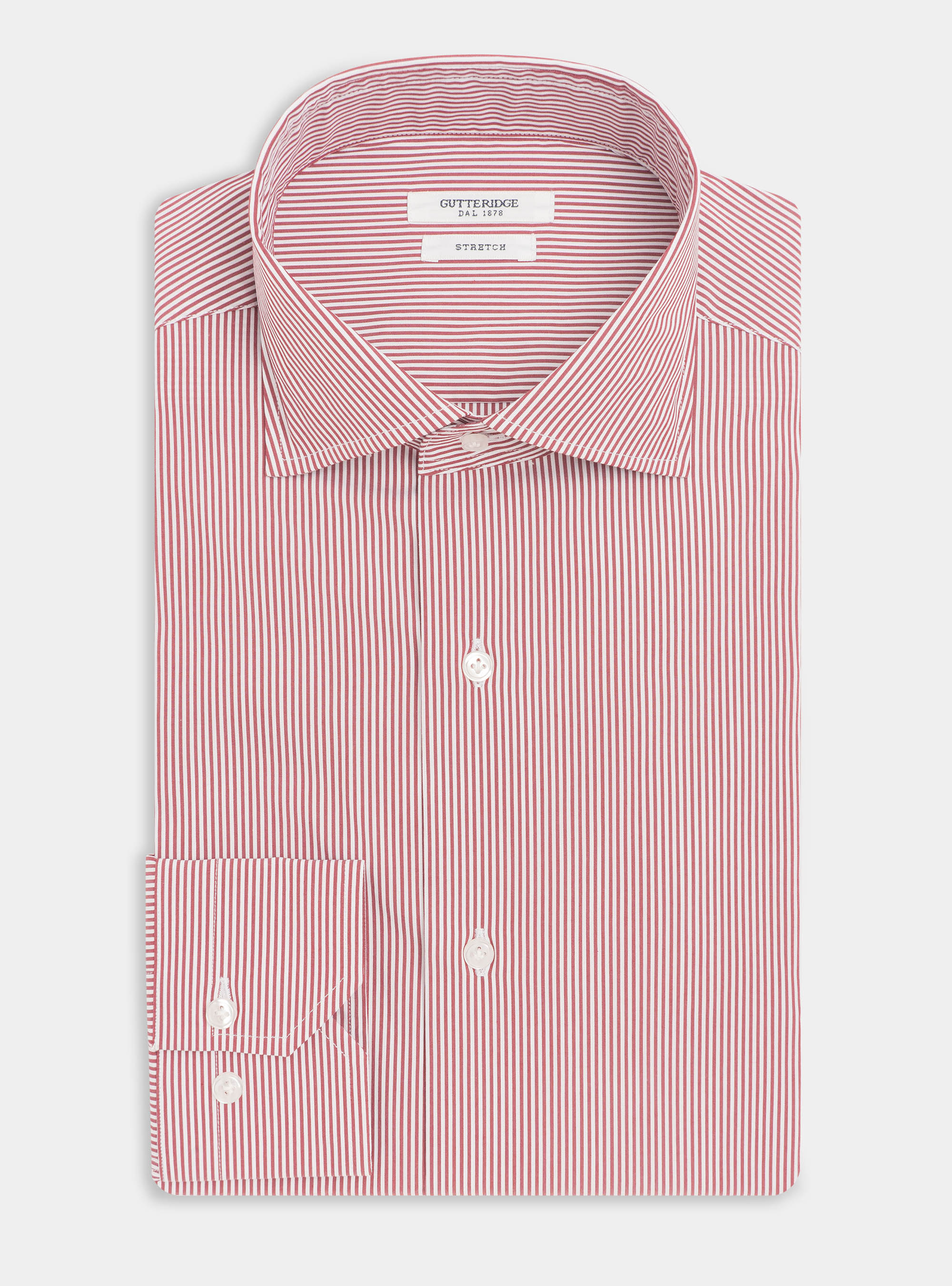 Camicia slim fit in popeline di cotone stretch rigato, BORDEAUX