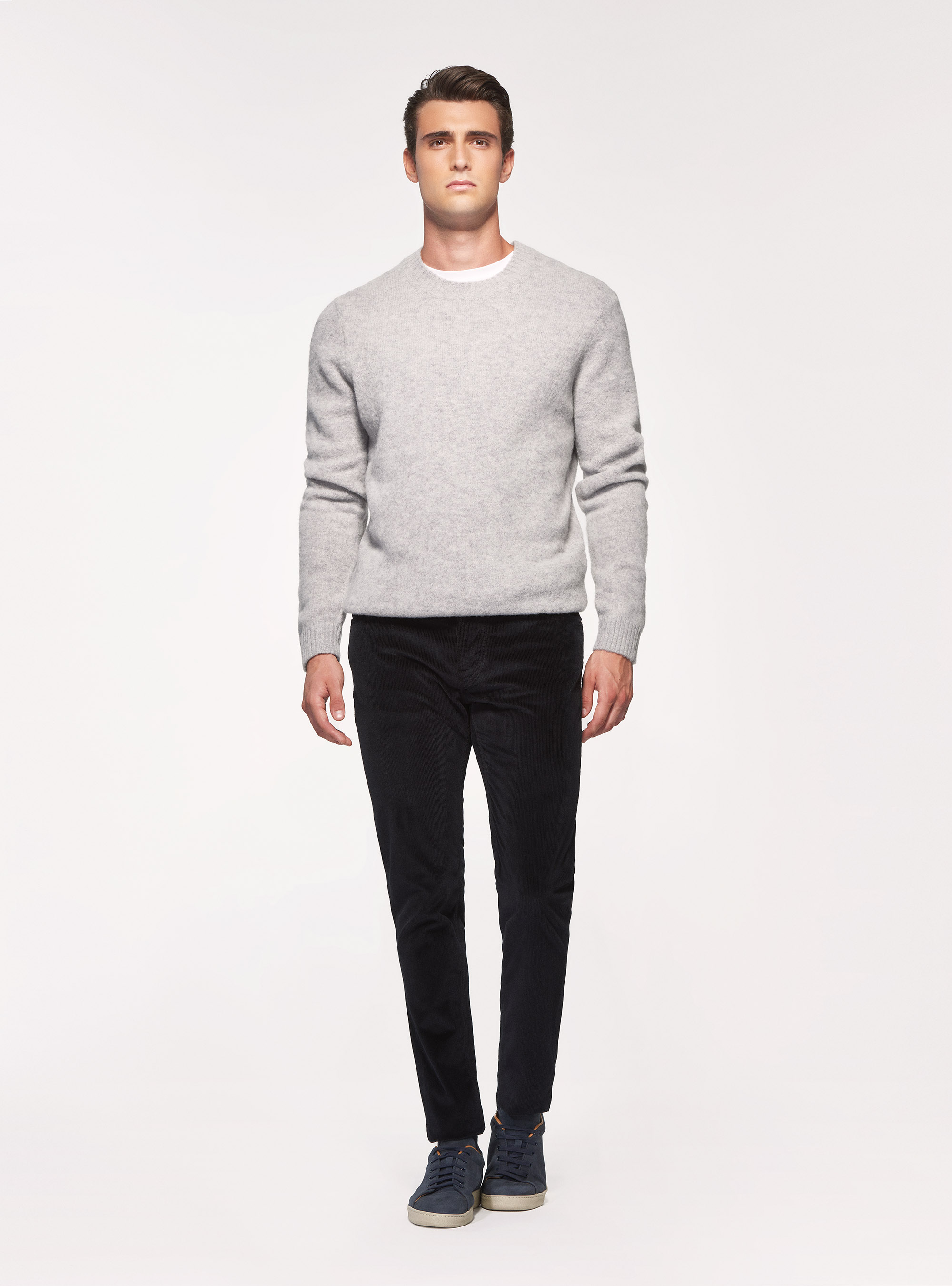 Pantalones de cinco bolsillos en terciopelo de algodón elástico, AZUL MARINO