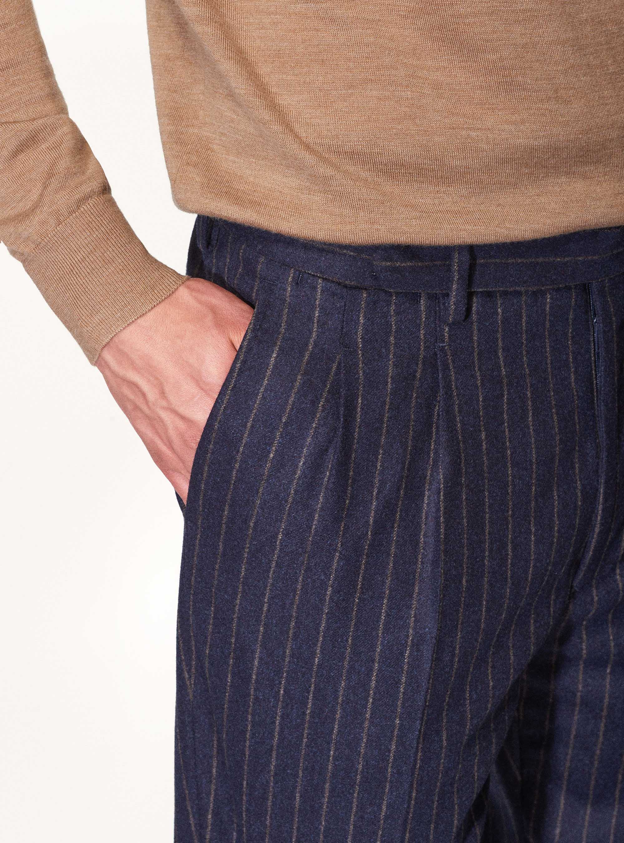 Pantaloni per abito in pura lana gessata Vitale Barberis Canonico, BLU NAVY