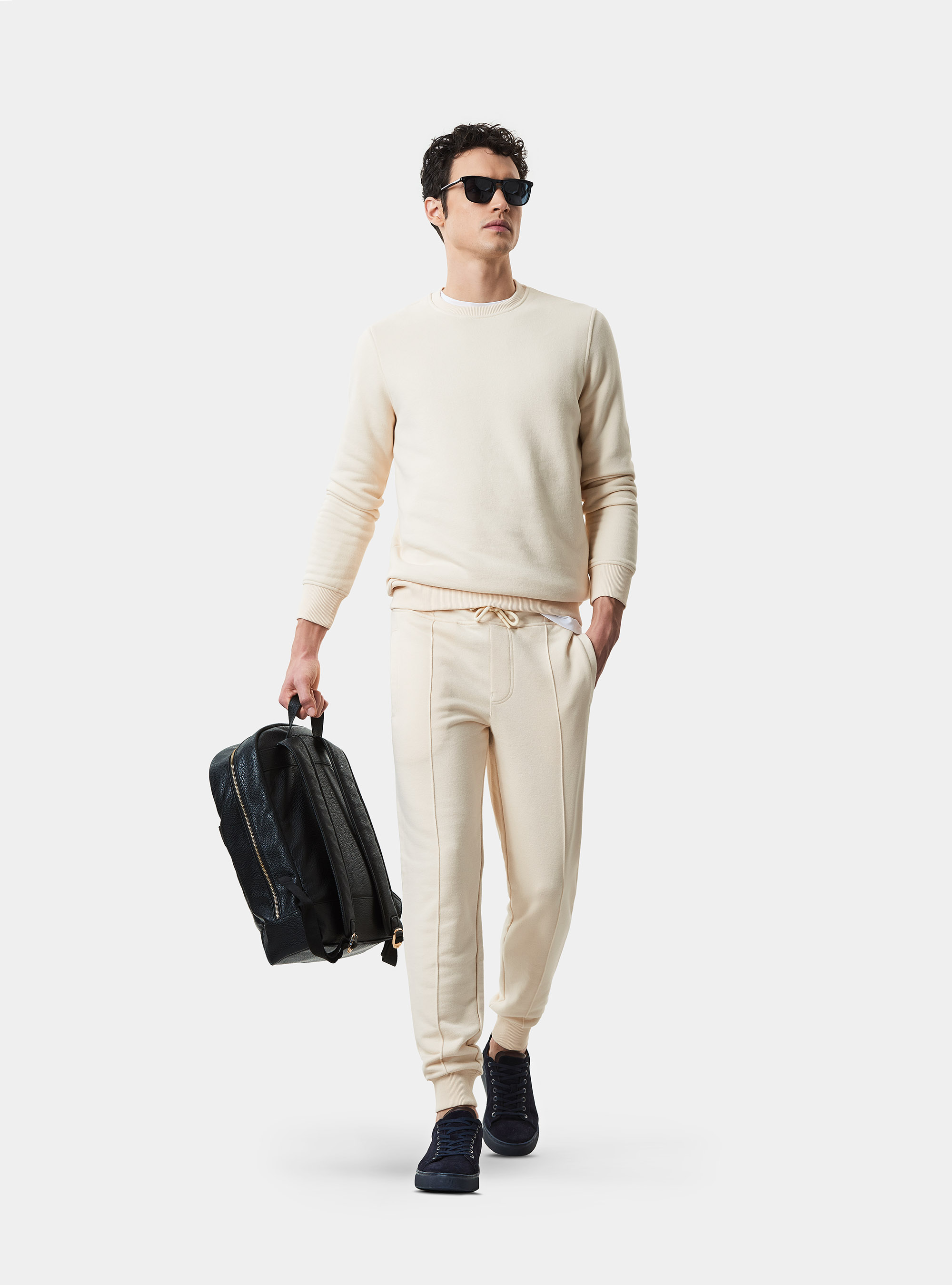 Felpa girocollo in misto cotone, PANNA