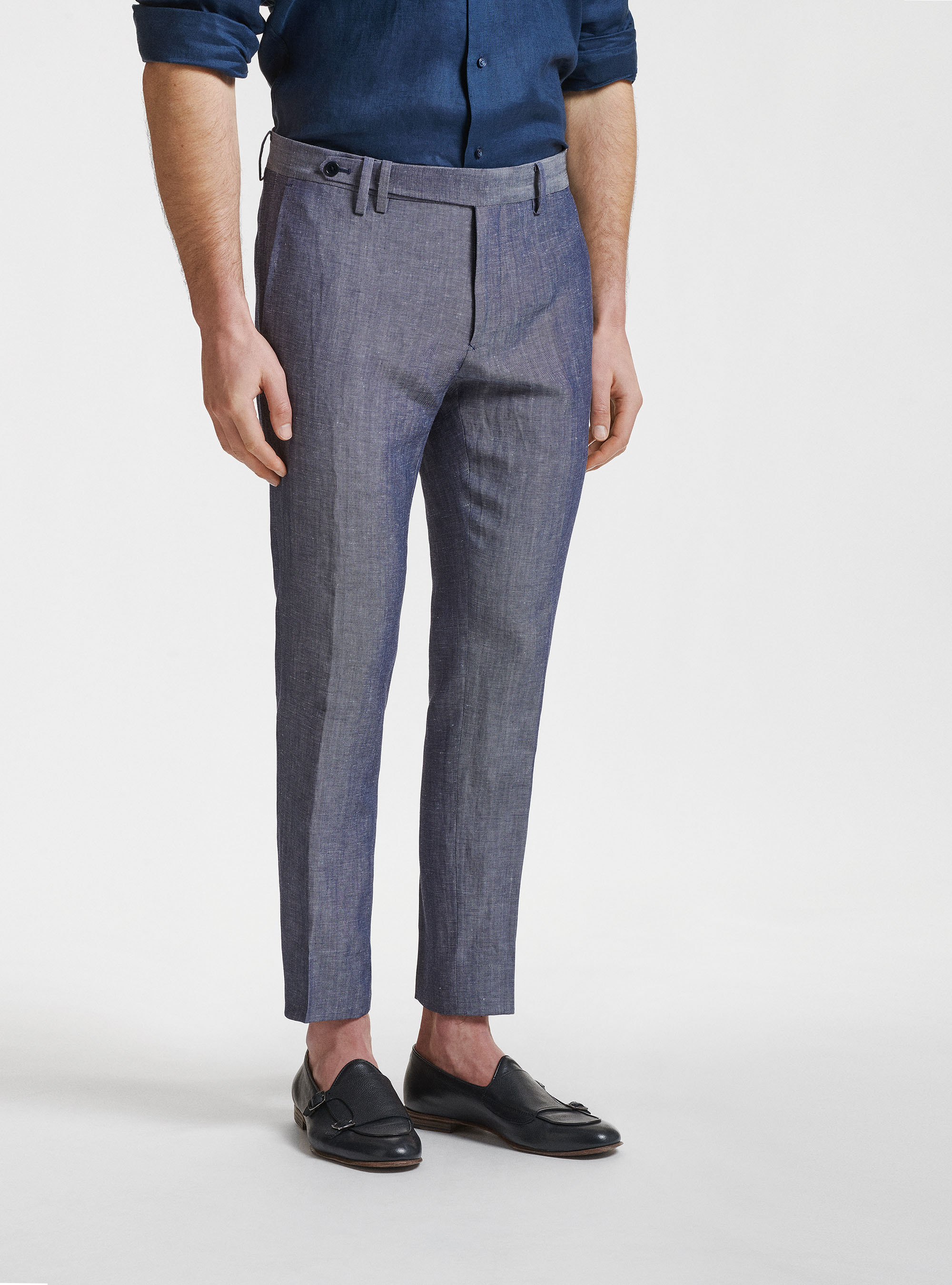 Gutteridge - Pantaloni per abito in lana e lino DUEMILAGORI, Unisex, 0243c Denim, Taglia: 44