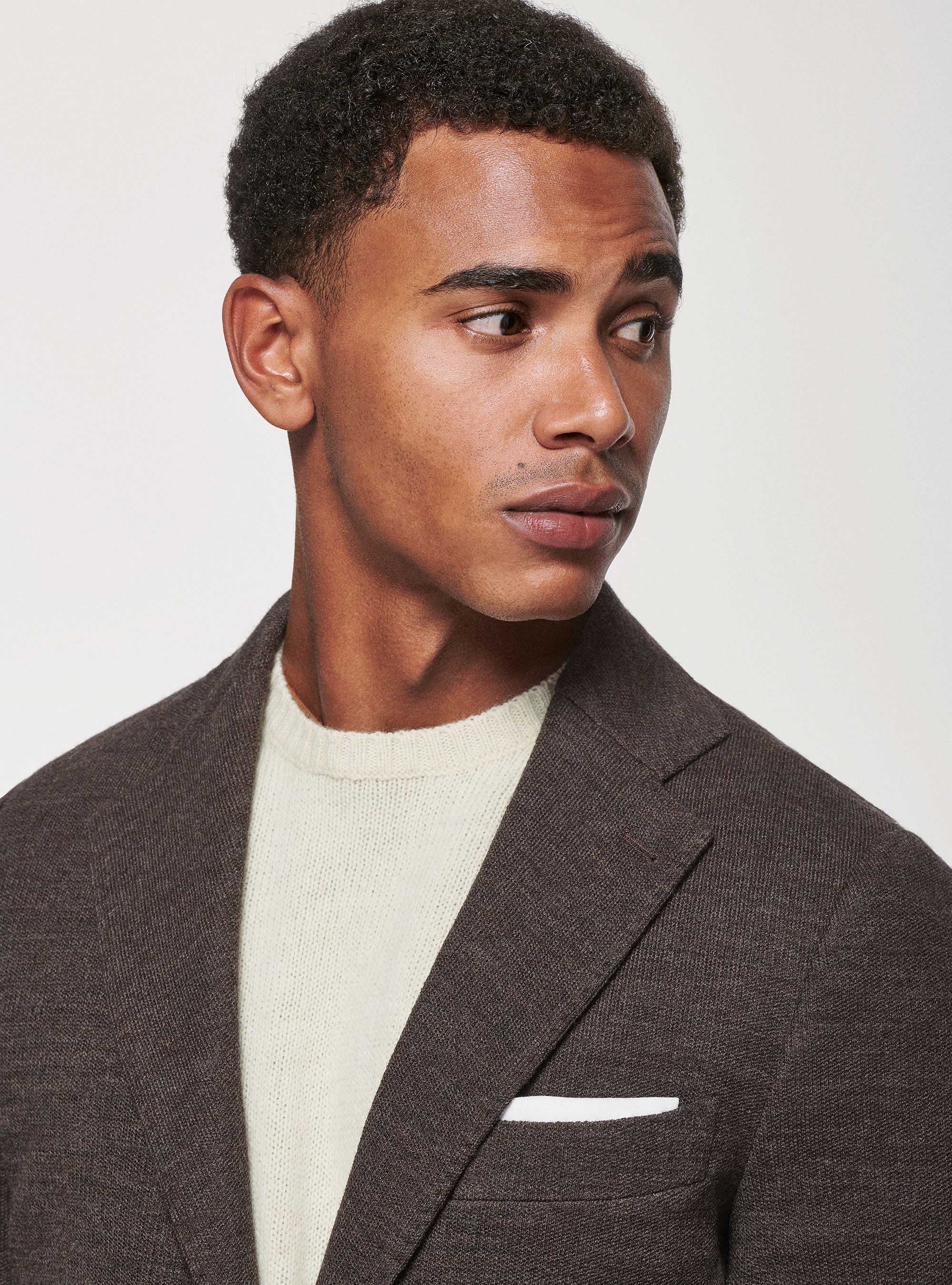 Giacca sfoderata in jersey di lana e cotone, MARRONE