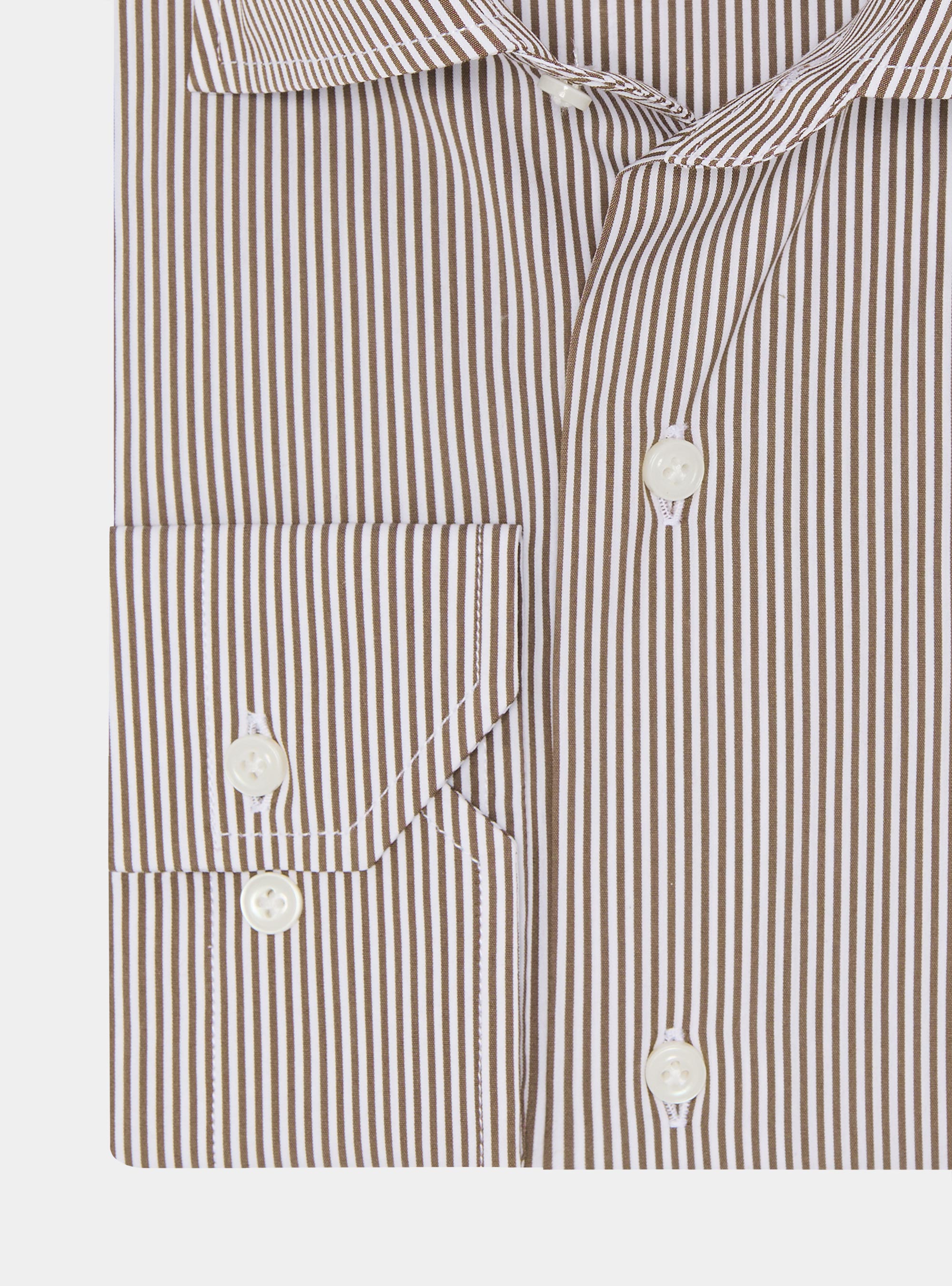 Camicia in cotone rigato popeline stretch, MARRONE