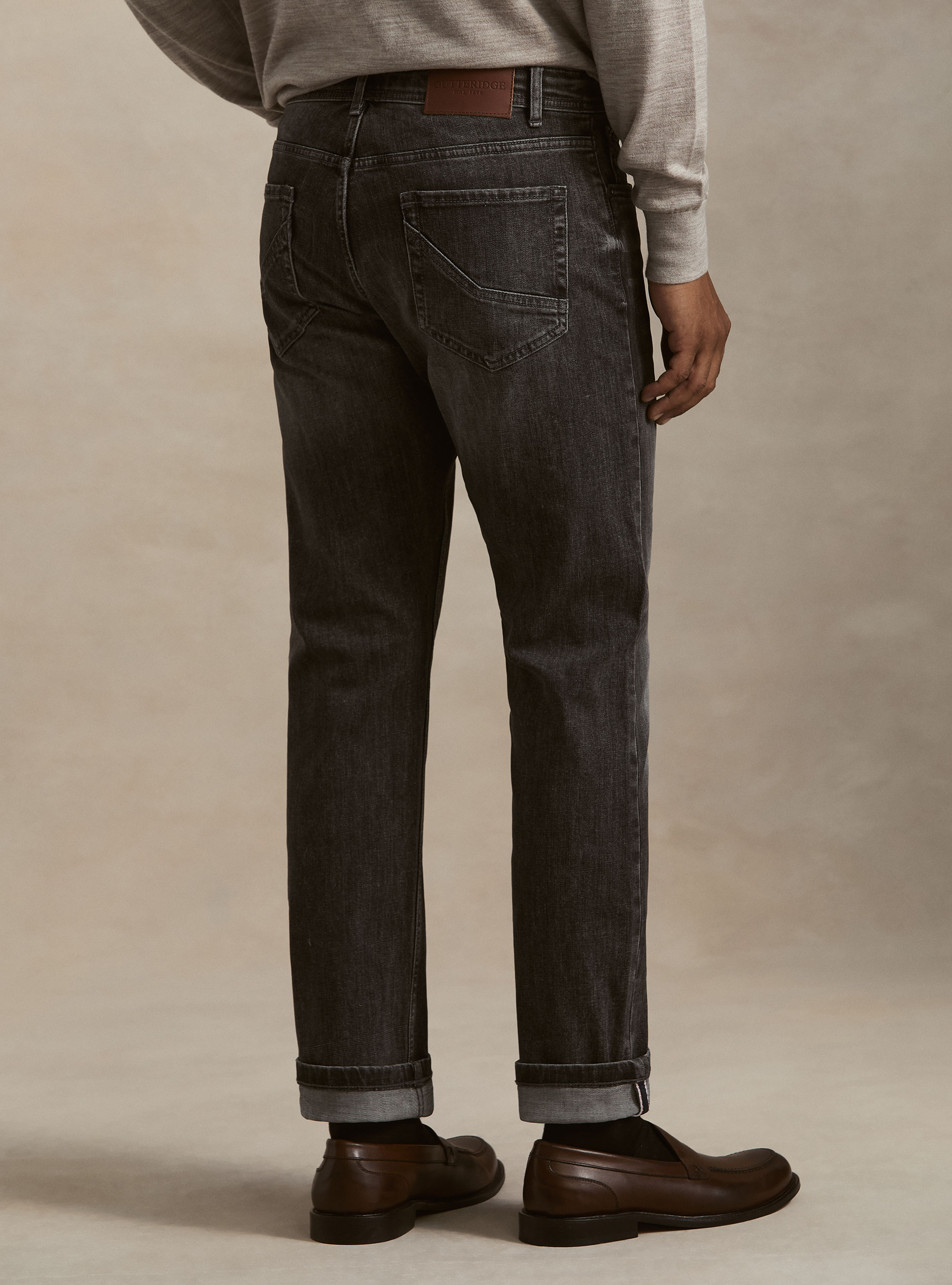 Stretch cotton denim, BLACK