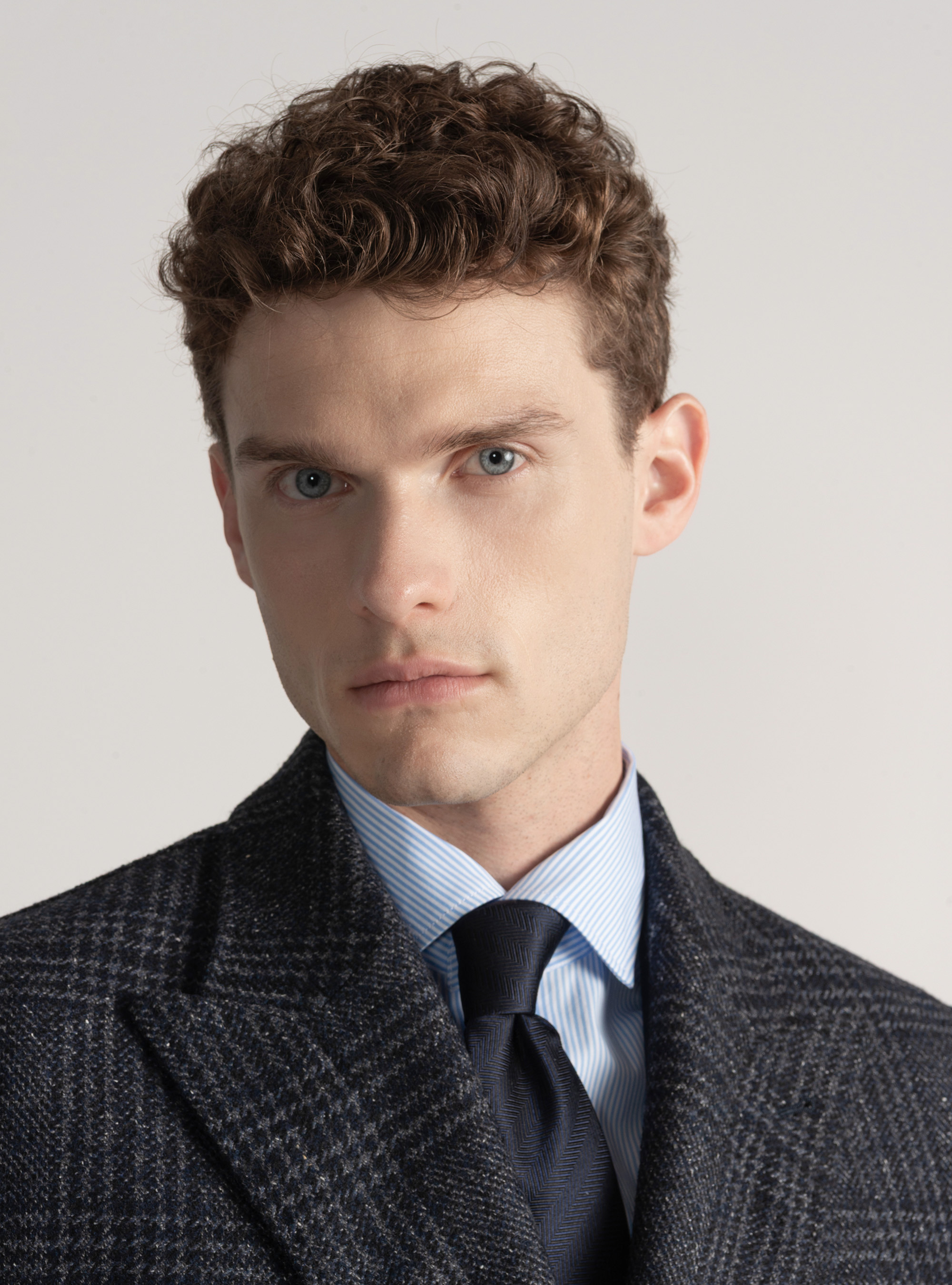 Cappotto doppiopetto fantasia in misto cashmere, BLU NAVY