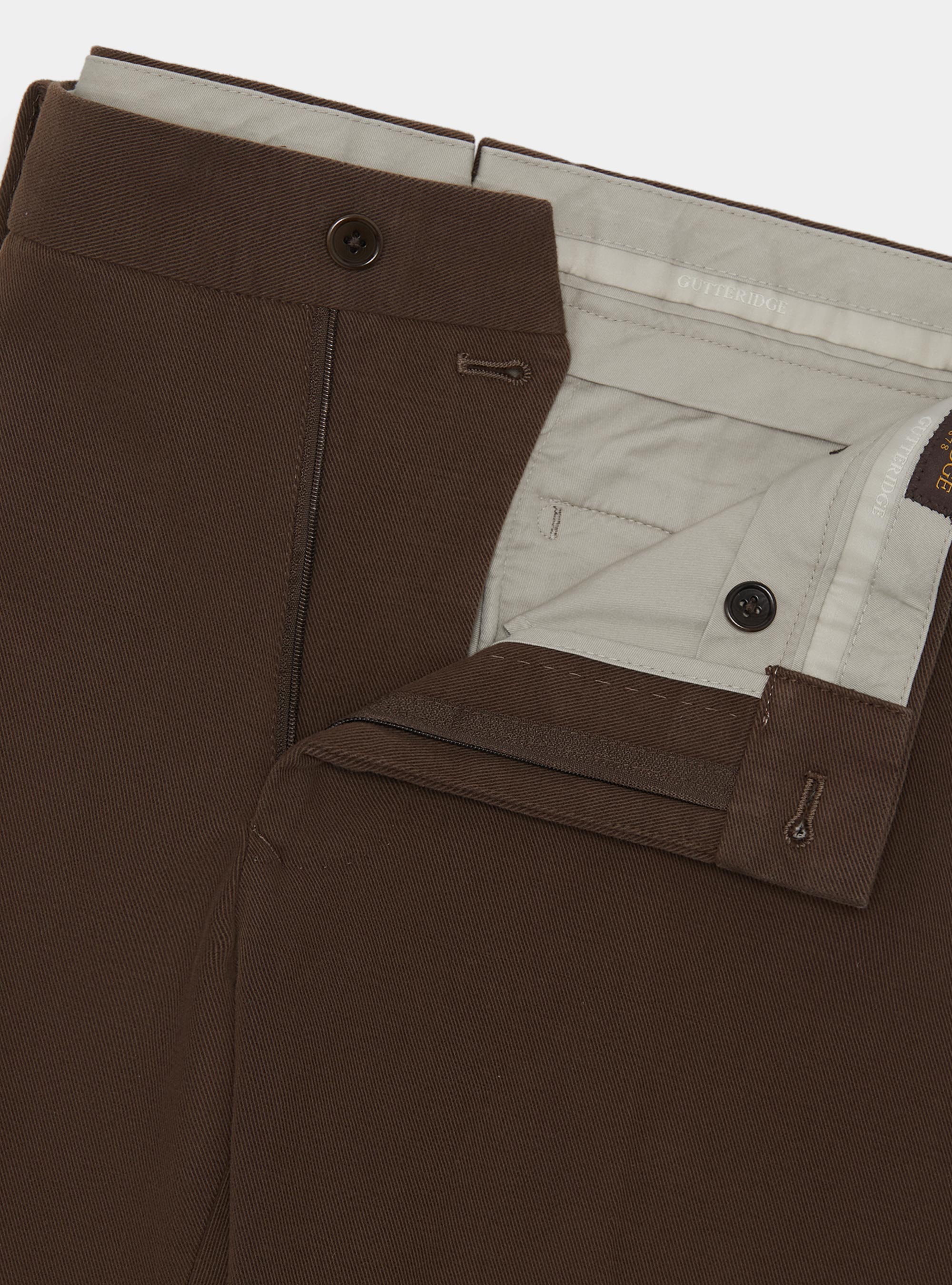 Pantaloni in twill di cotone e cashmere, MARRONE