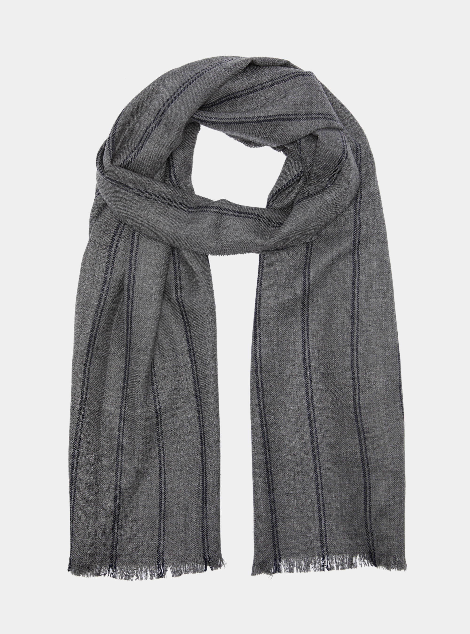 Striped pure wool scarf, GREY