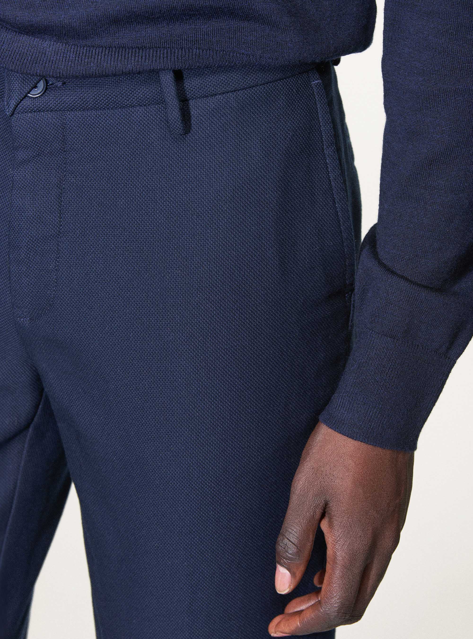 Weave cotton slim fit chino trousers, NAVY BLUE