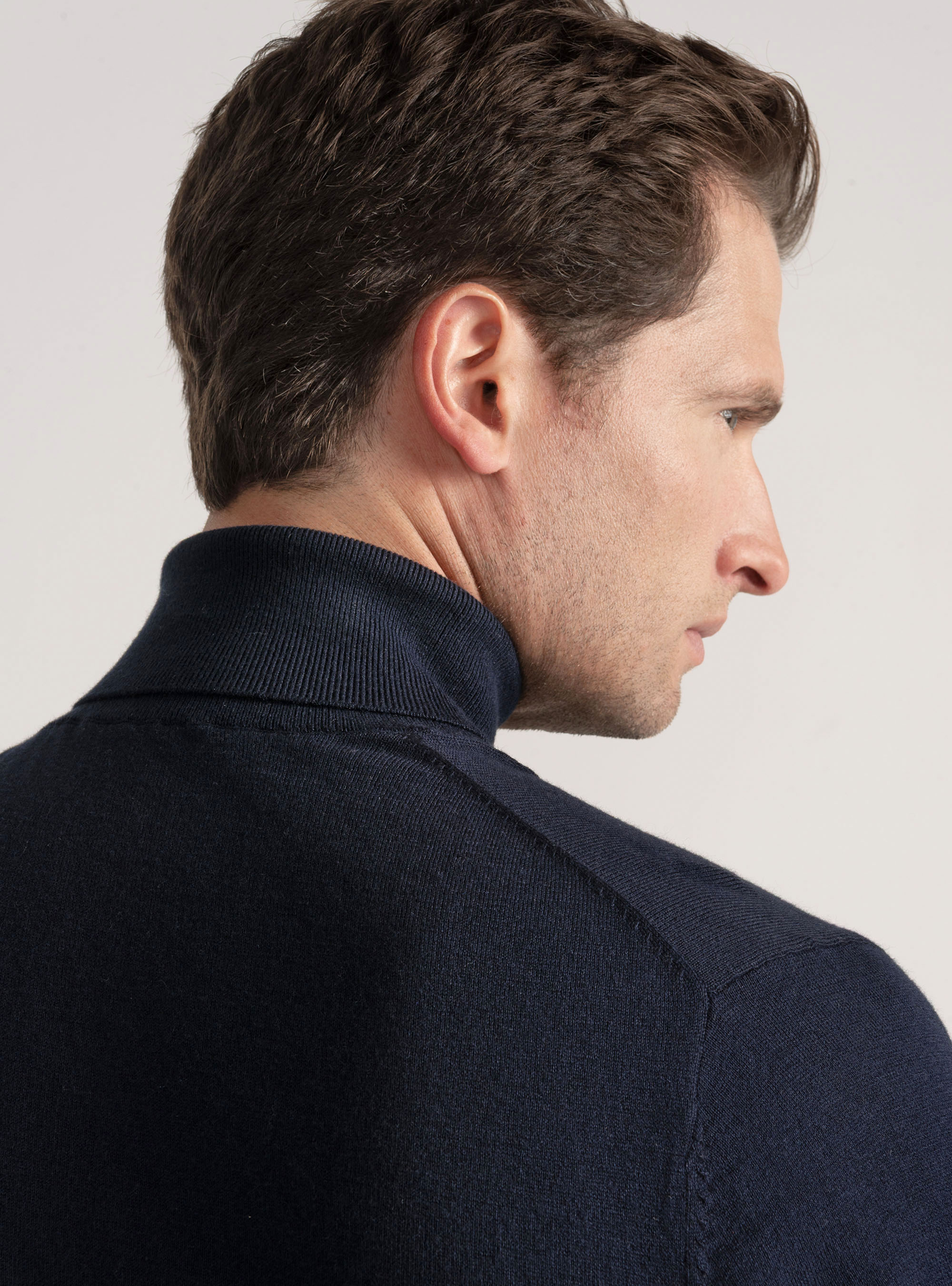 Silk and cashmere cotton turtleneck, NAVY BLUE