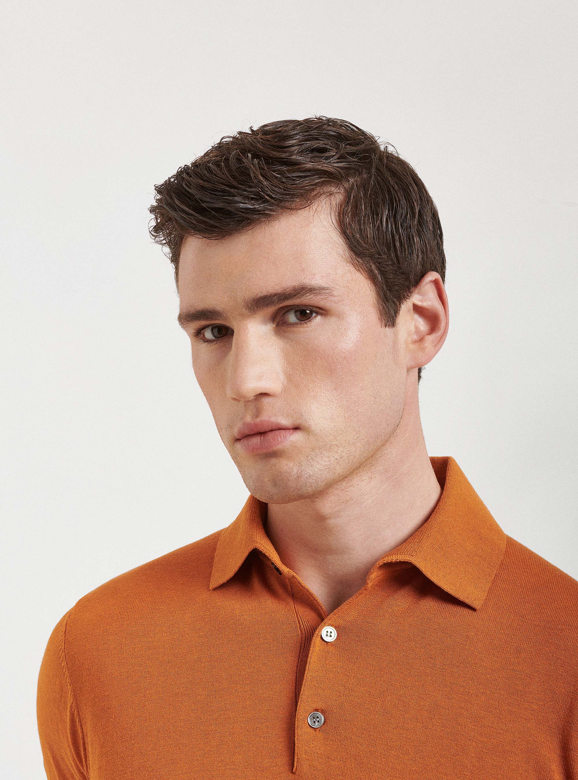 Polo en coton et soie, ORANGE