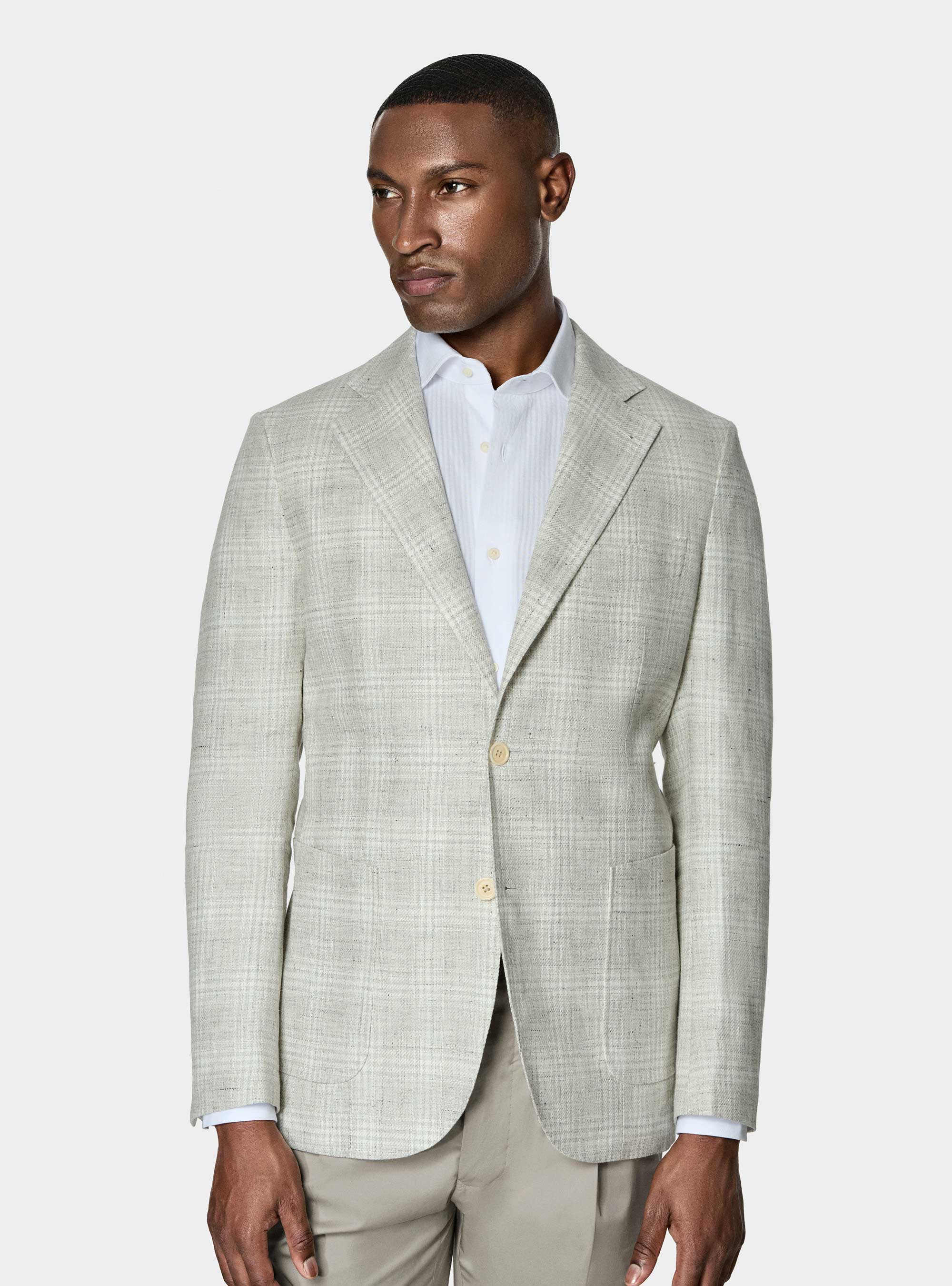 Giacca fantasia in lino e cotone