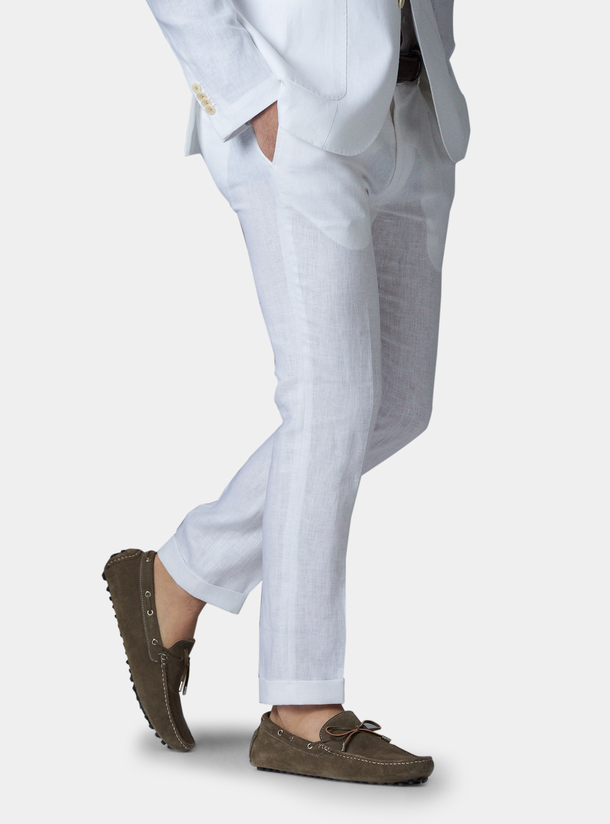Pantalone con pince per abito in lino ritorto, BIANCO