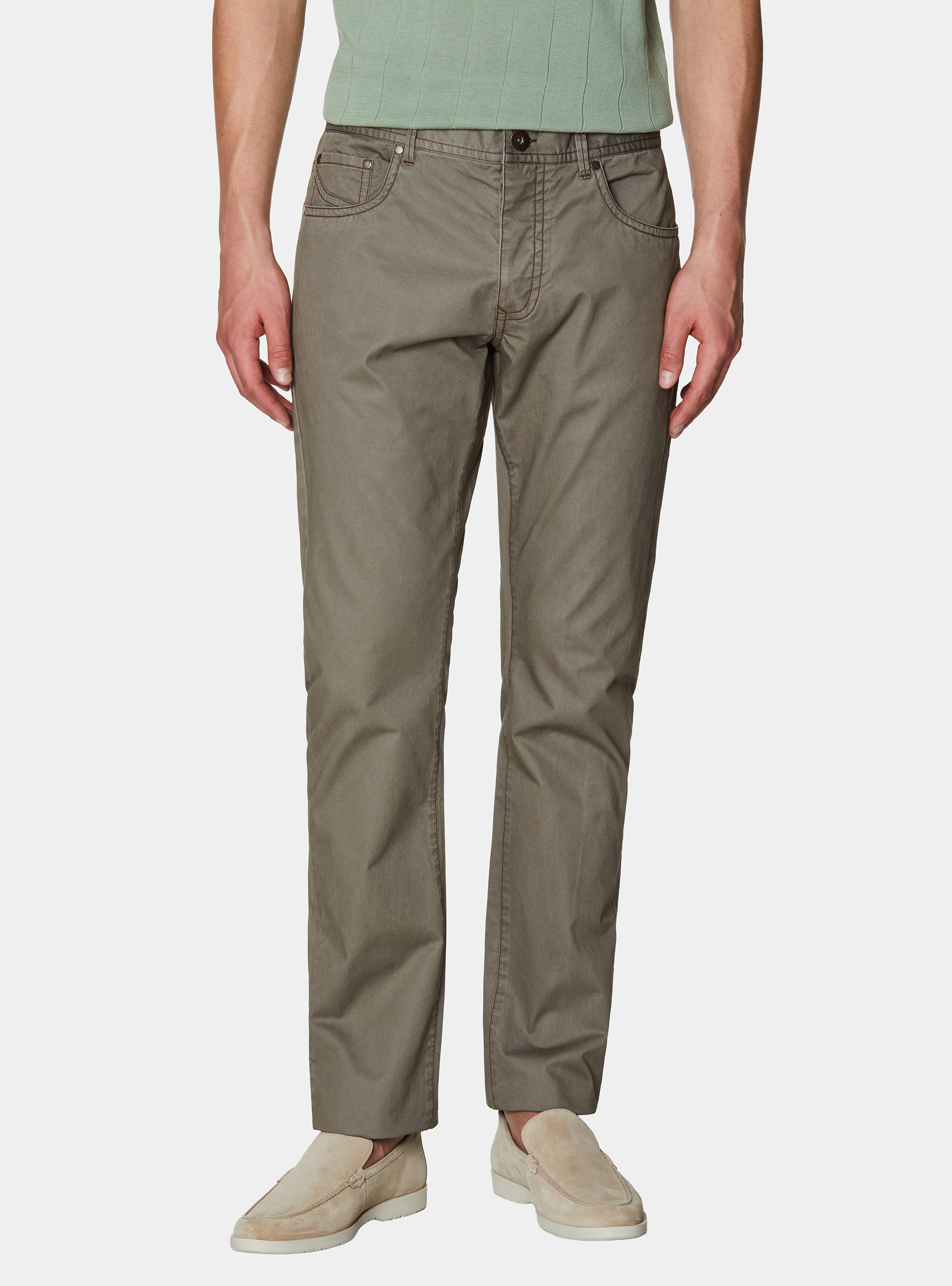 Pantaloni slim fit in cotone lavato, TORTORA 0542C