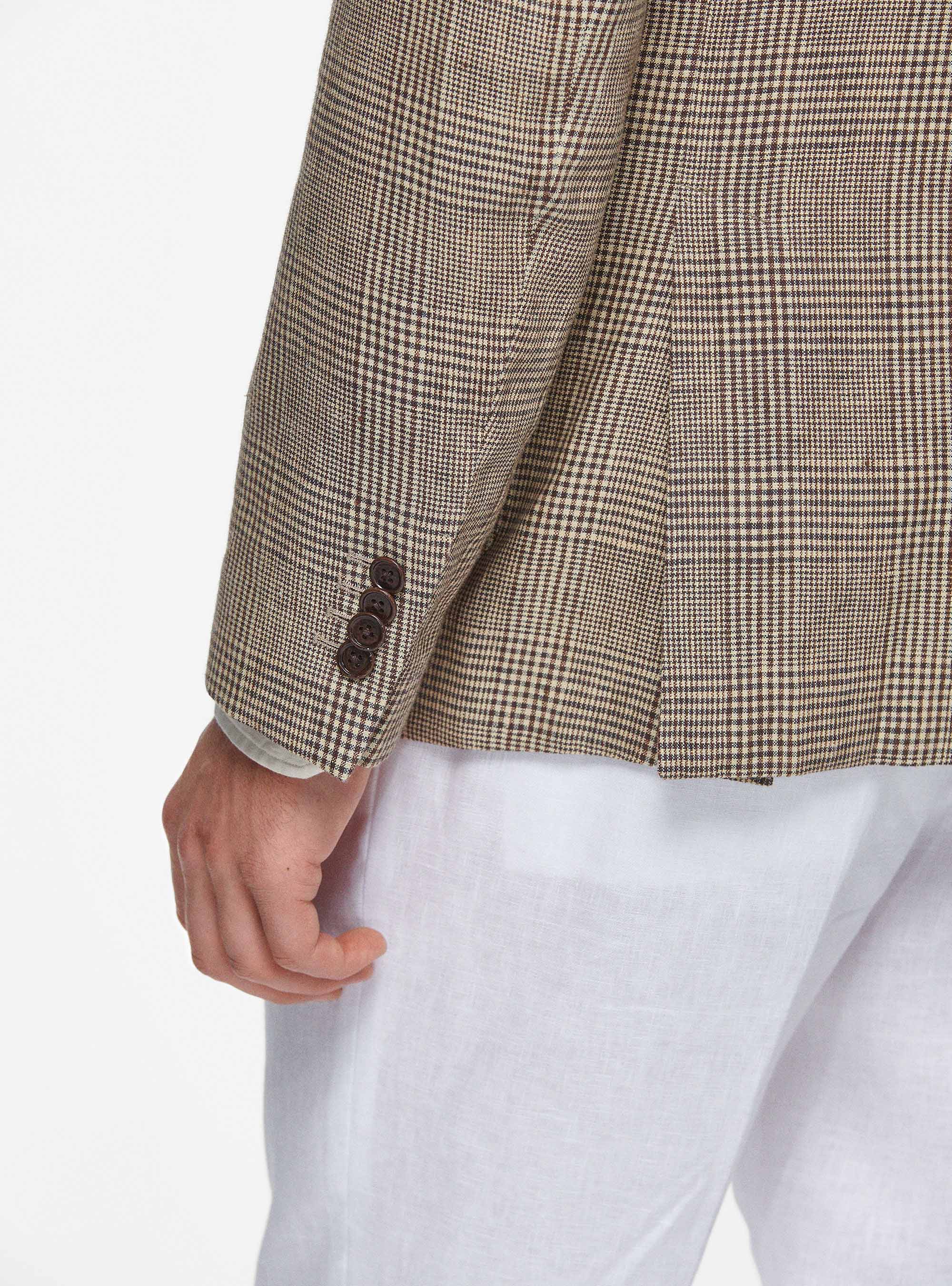Prince of Wales blazer in pure linen, BROWN