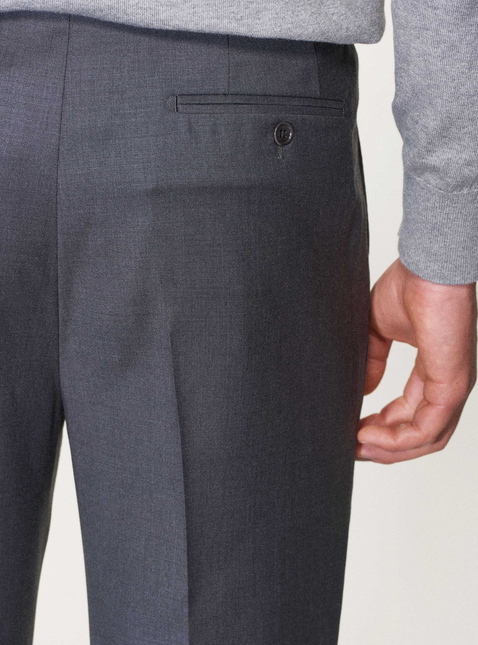 Pantaloni doppia pince in pura lana superfine 120's, GRIGIO CHIARO