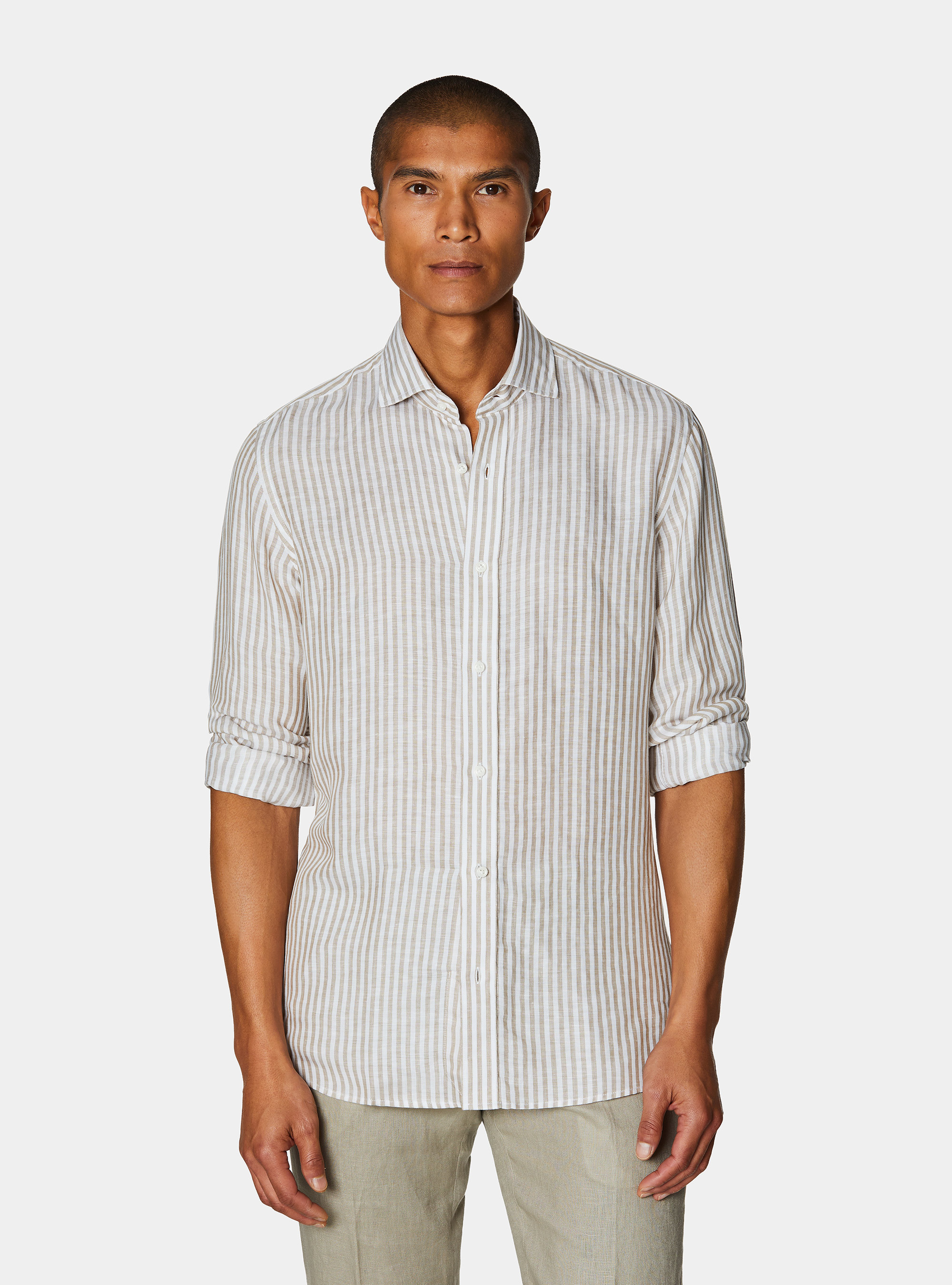 Camisa de rayas en mezcla de lino, ARENA