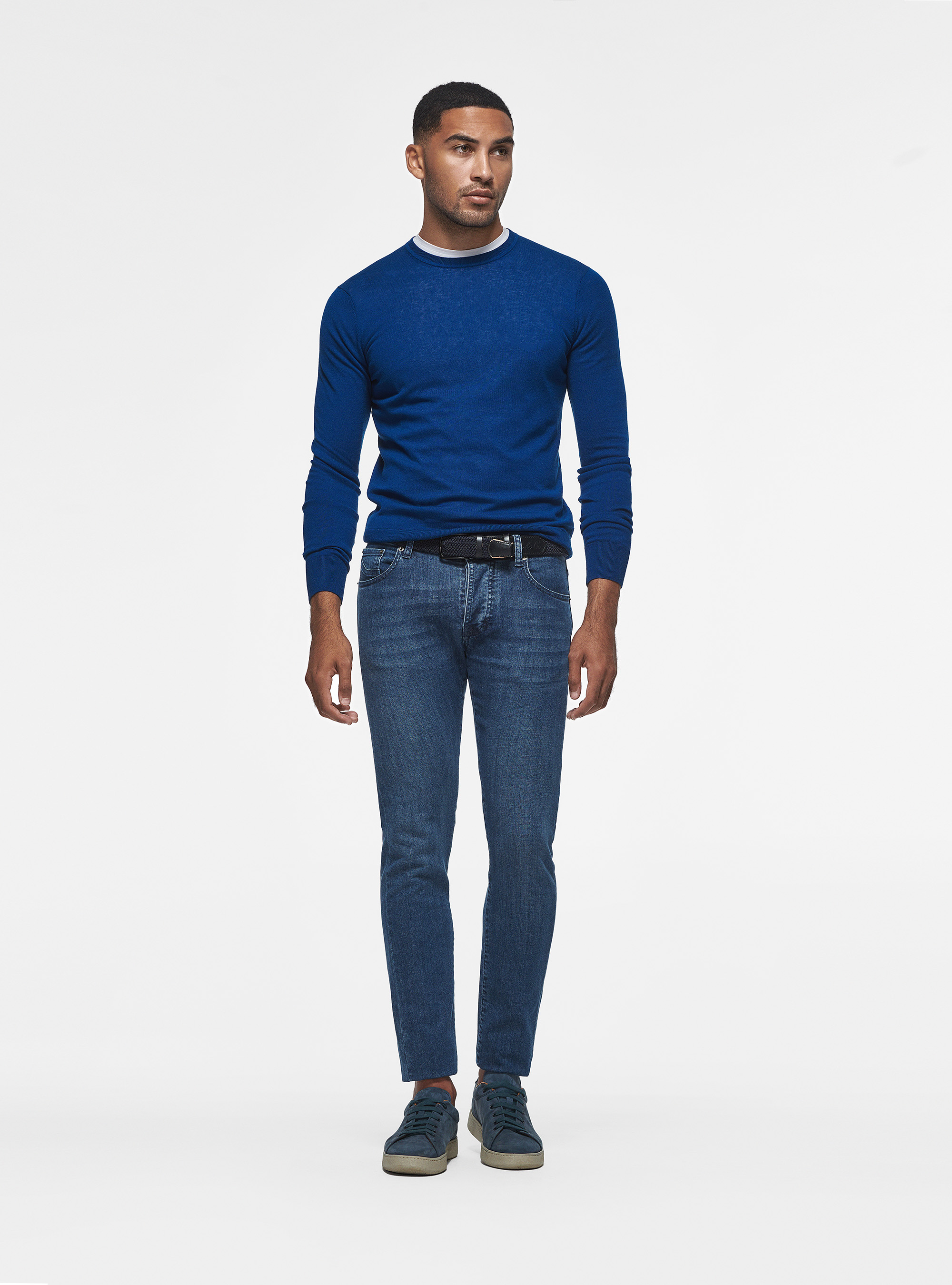 Silk and cotton crew-neck sweater, BLUE ROYAL