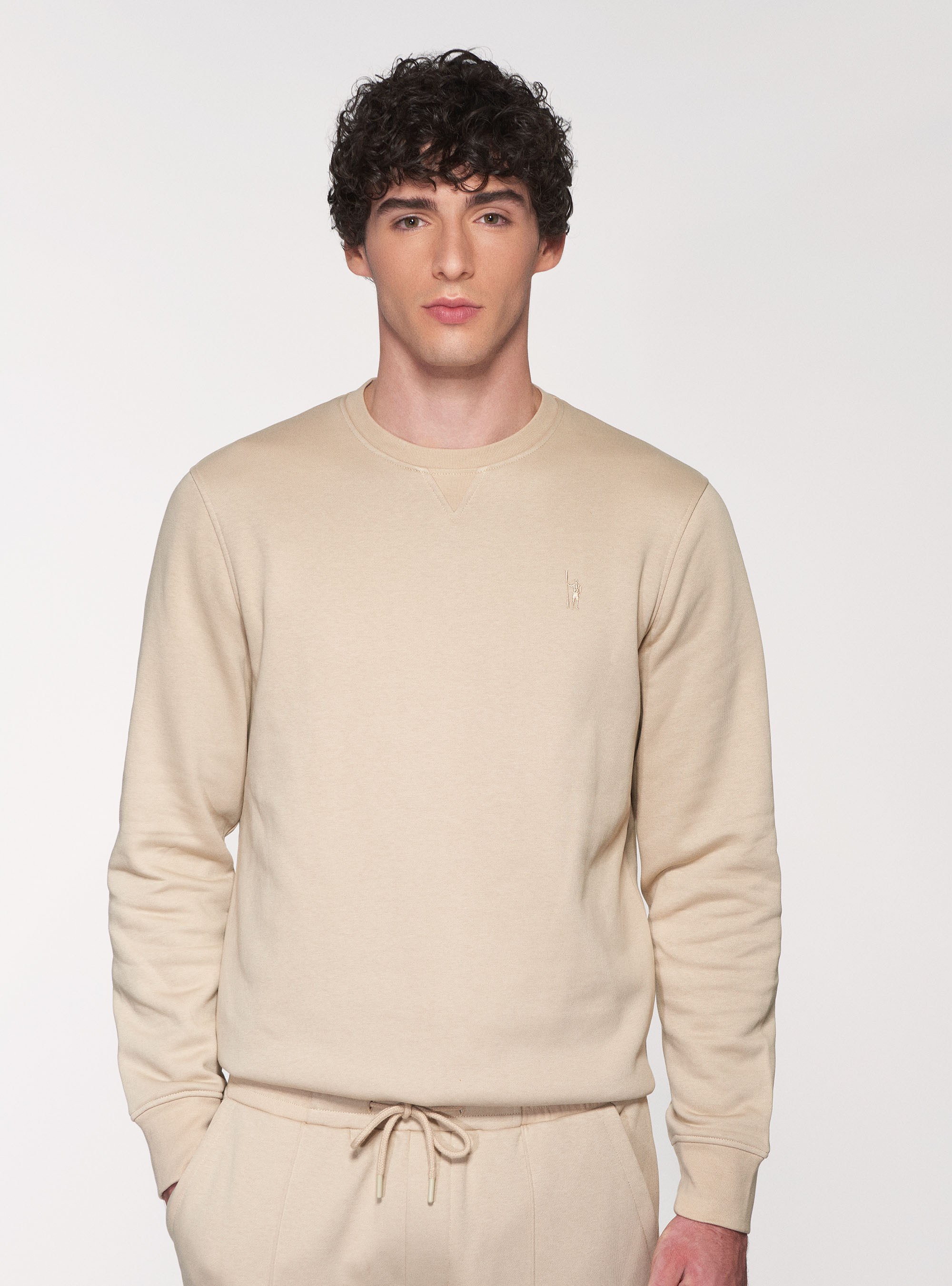 Sudadera de cuello redondo en mezcla de algodón, CRUDO