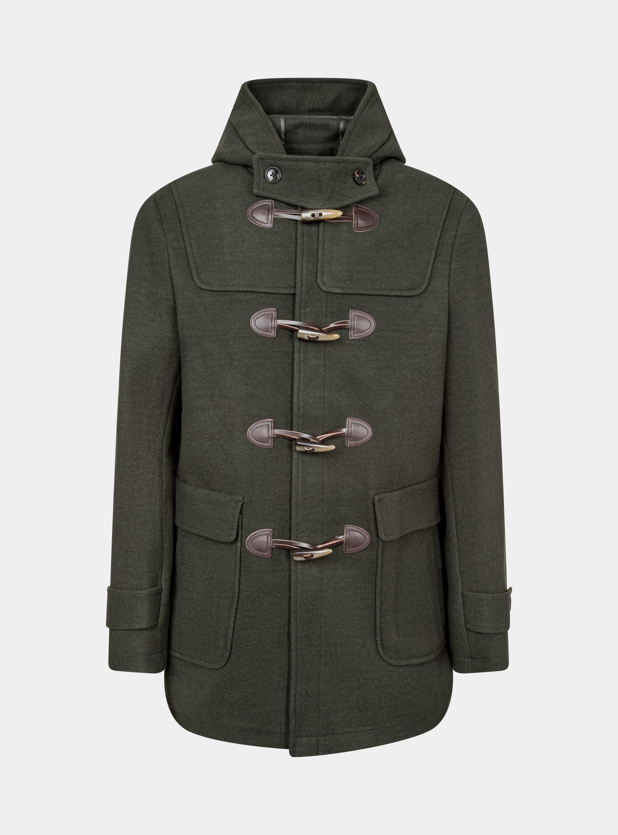 Hooded montgomery in wool blend, GREEN