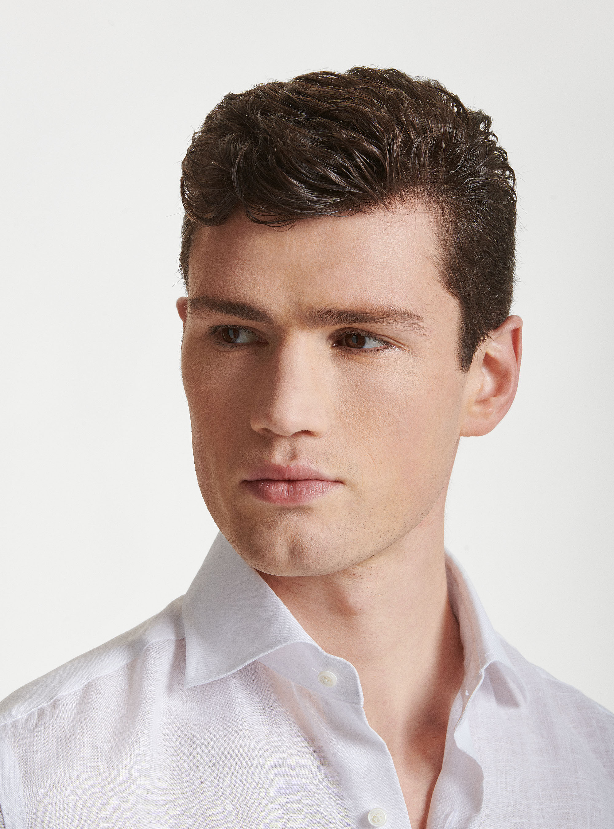 Camisa de lino puro con cuello semifranc&eacute;s, BLANCO