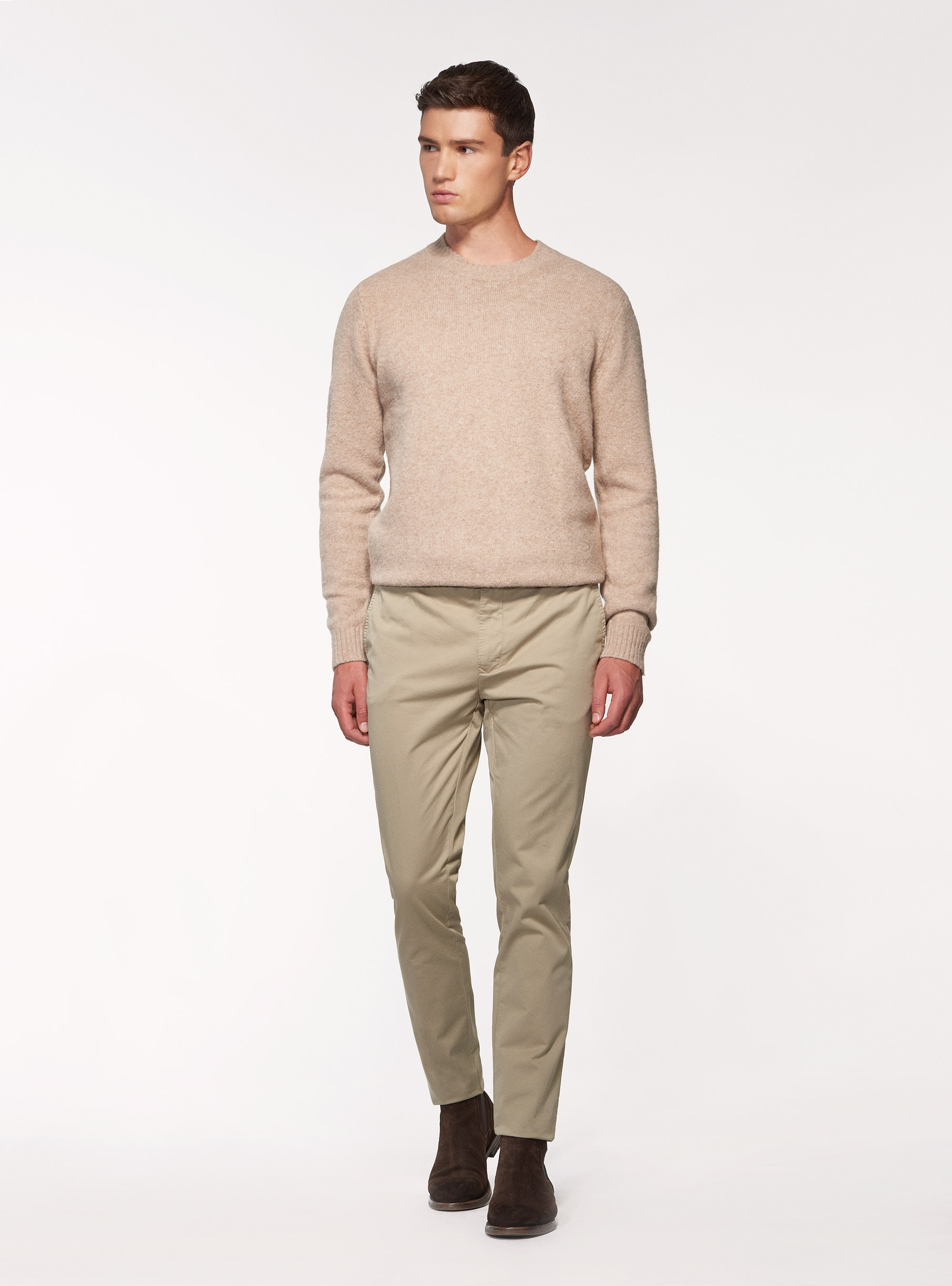 Pantaloni chino in twill di cotone stretch, FANGO