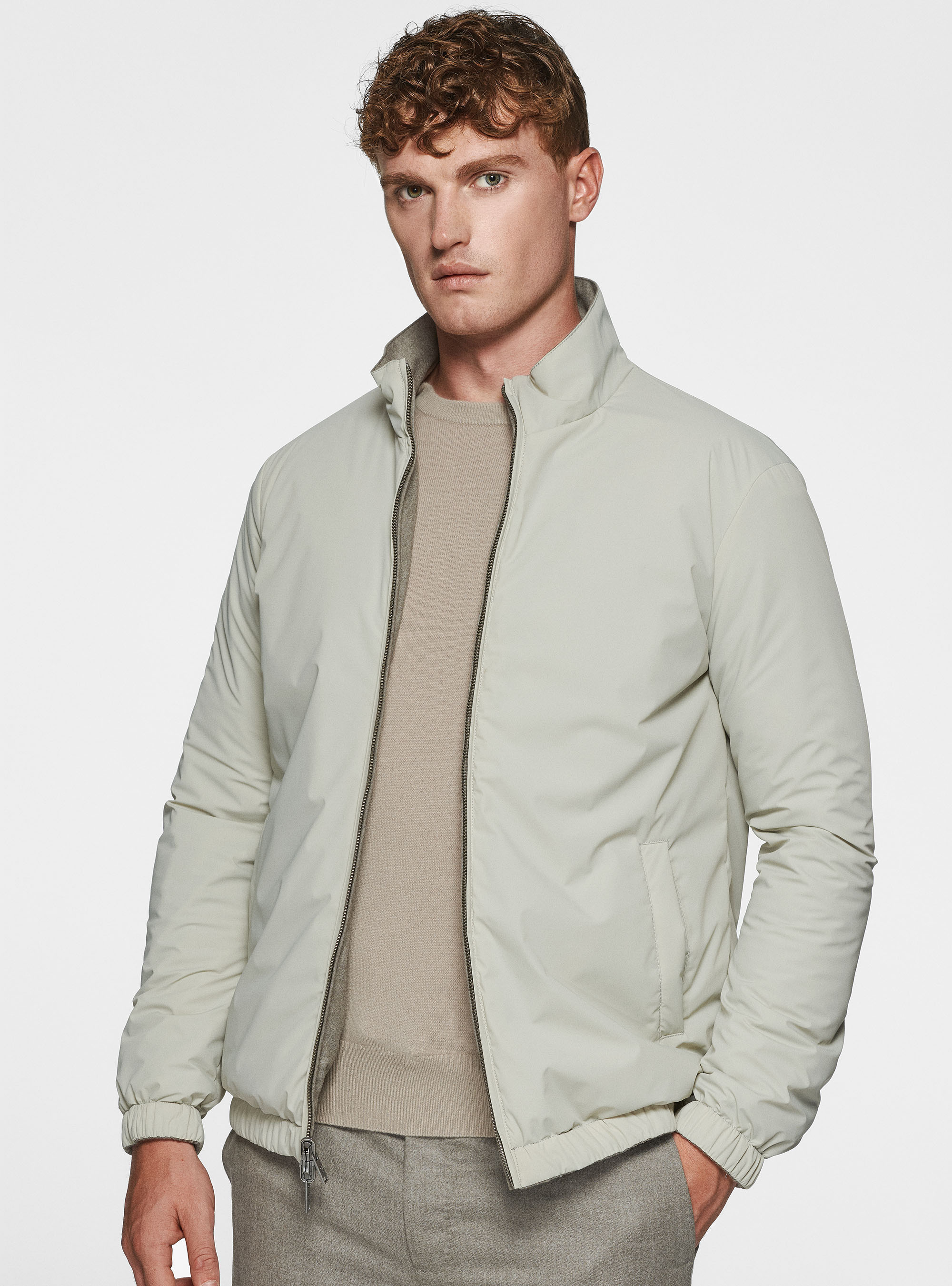 Vitale Barberis Canonico reversible flannel jacket, SAND