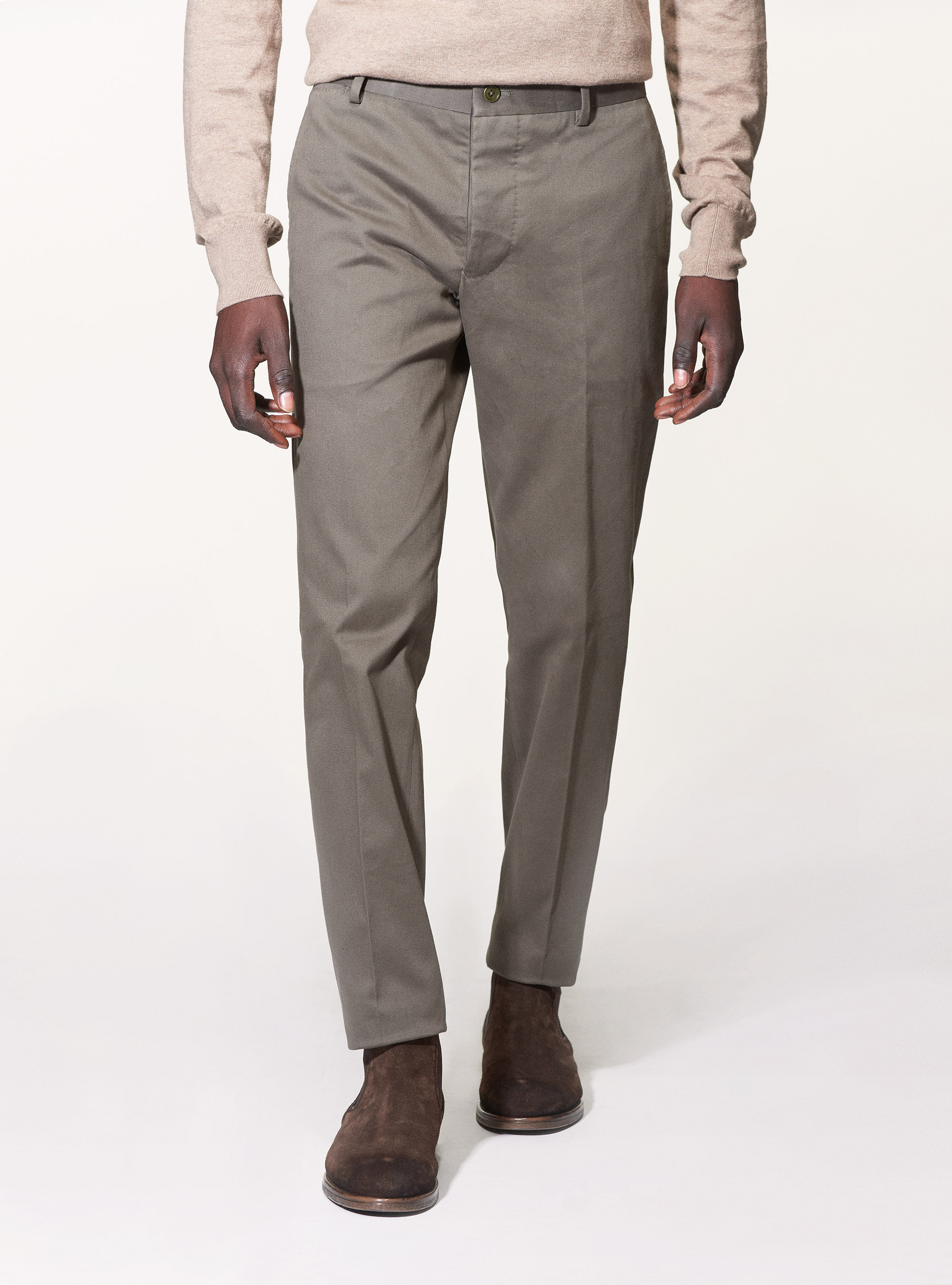 Frosted cotton twill trousers, GREEN