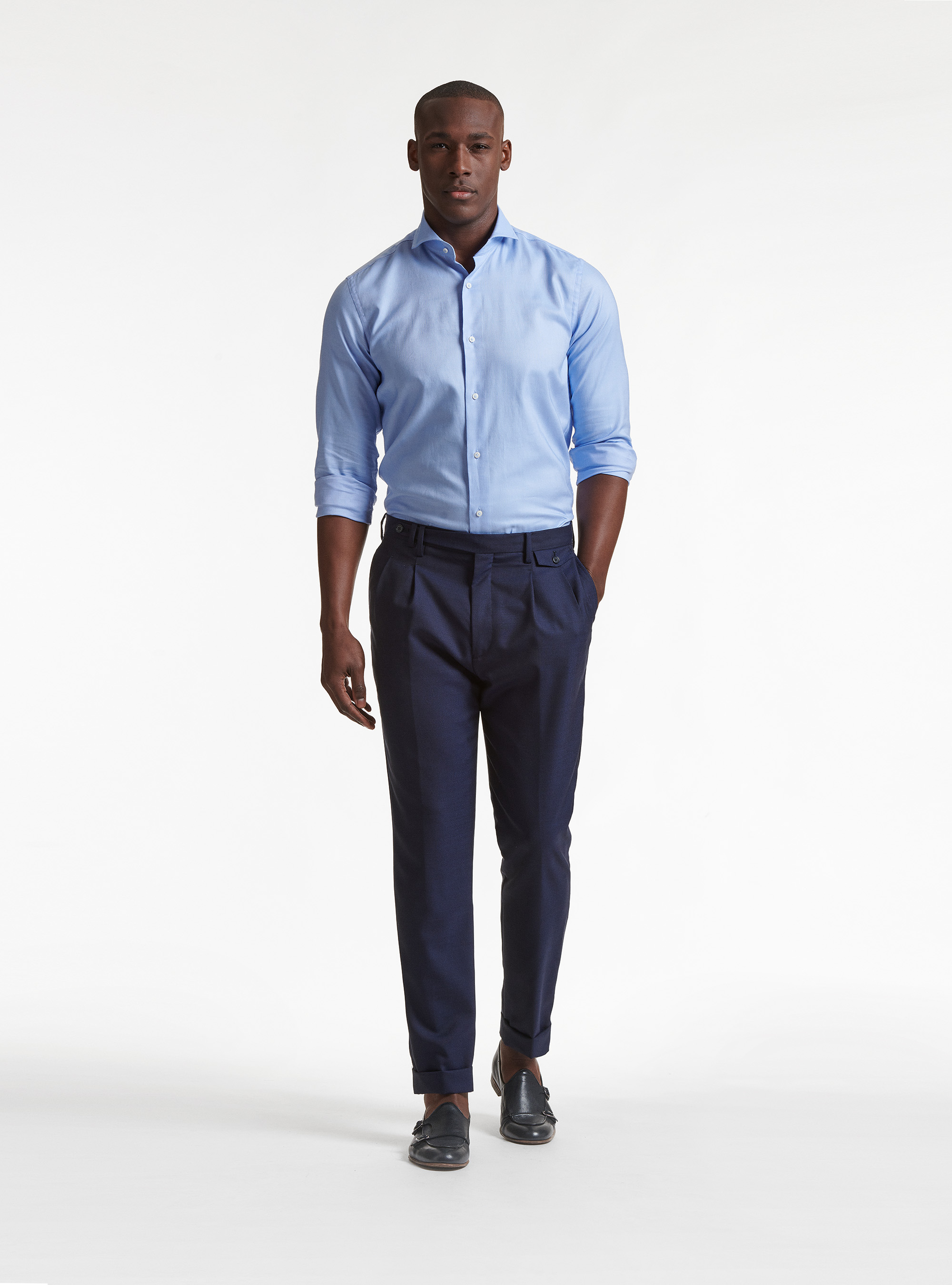 Camicia collo francese in cotone oxford, AZZURRO