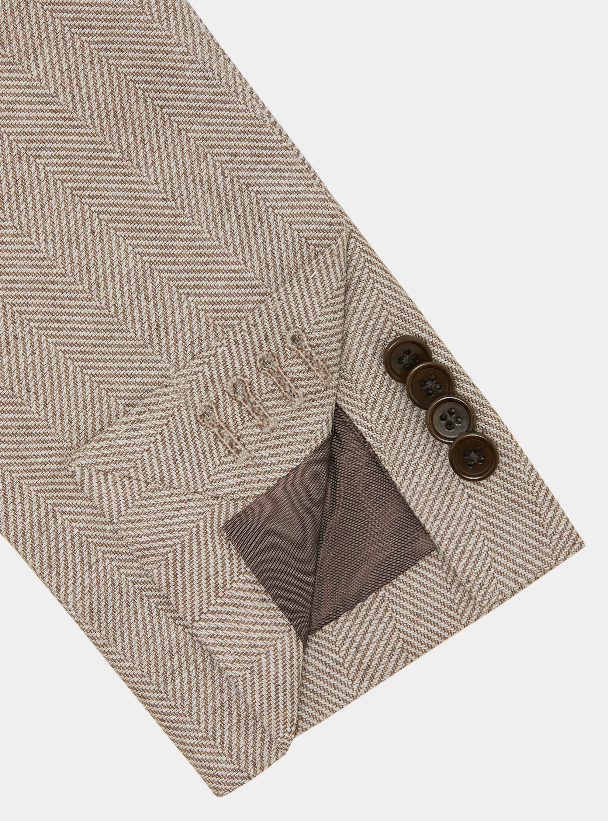 Giacca spigata in lino e cotone, TABACCO